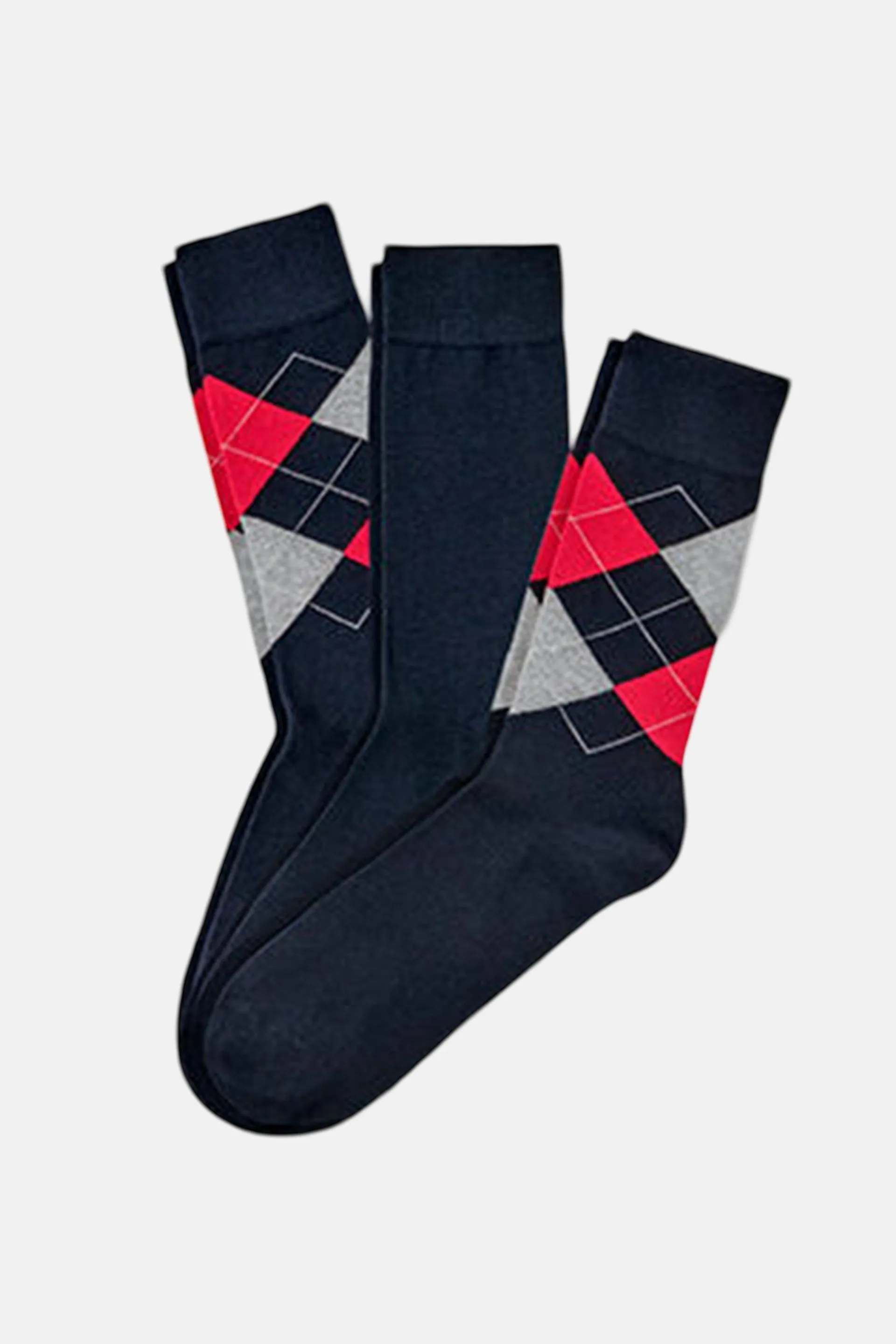 Men 3 Pair High Crew Socks, Navy/Red Combo