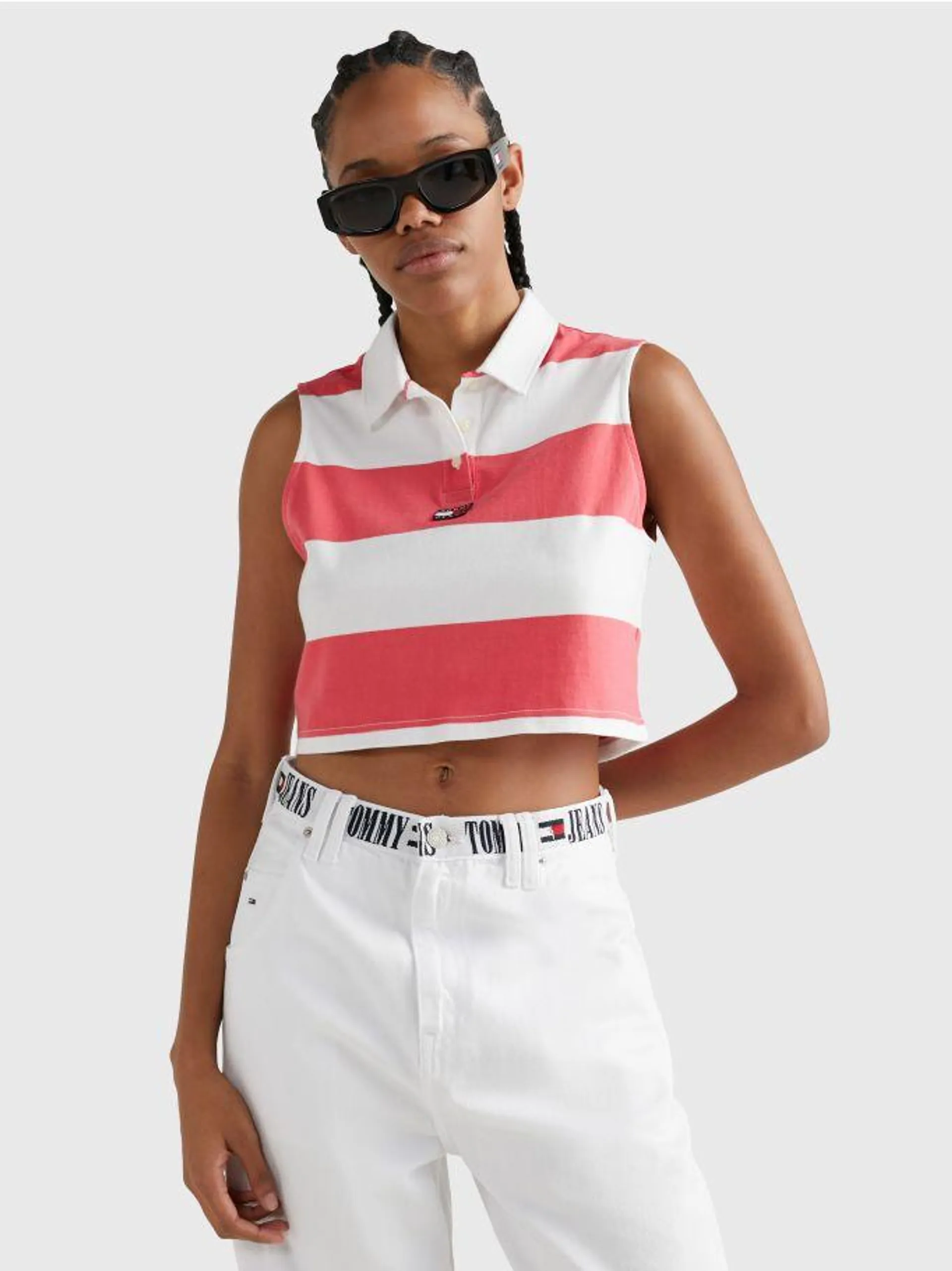 Stripe Cropped Sleeveless Polo