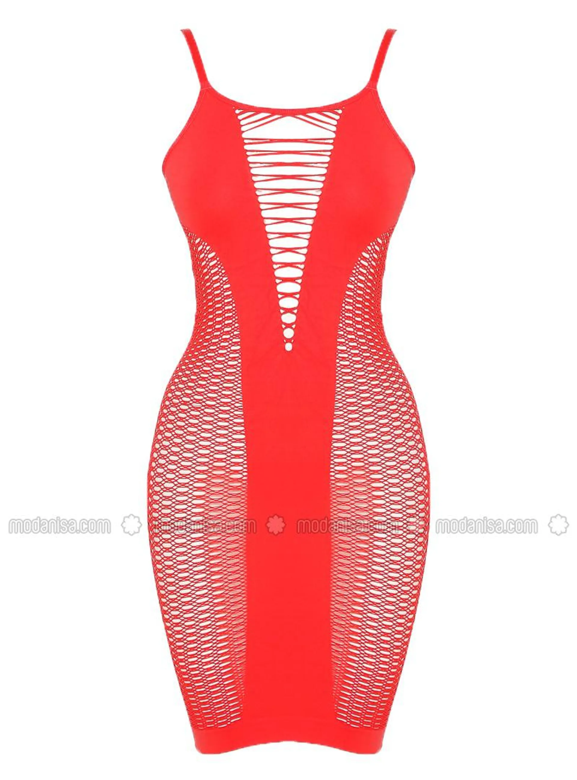 Red - Crew neck - Nightdress