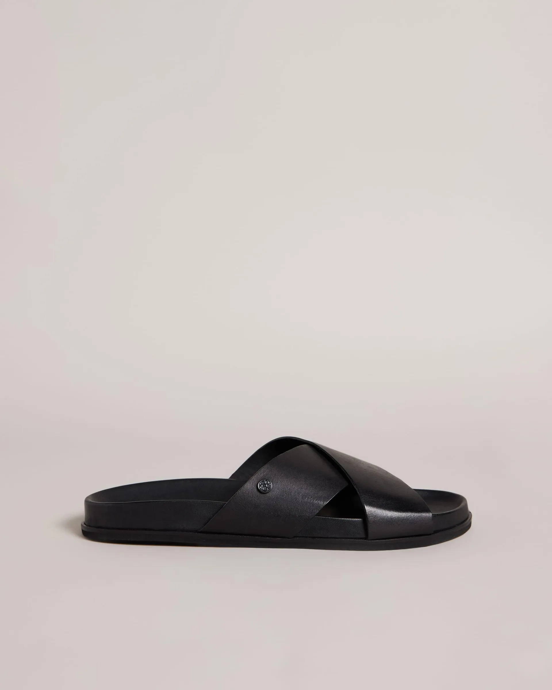 Oscarr Leather Strap Sandals Black