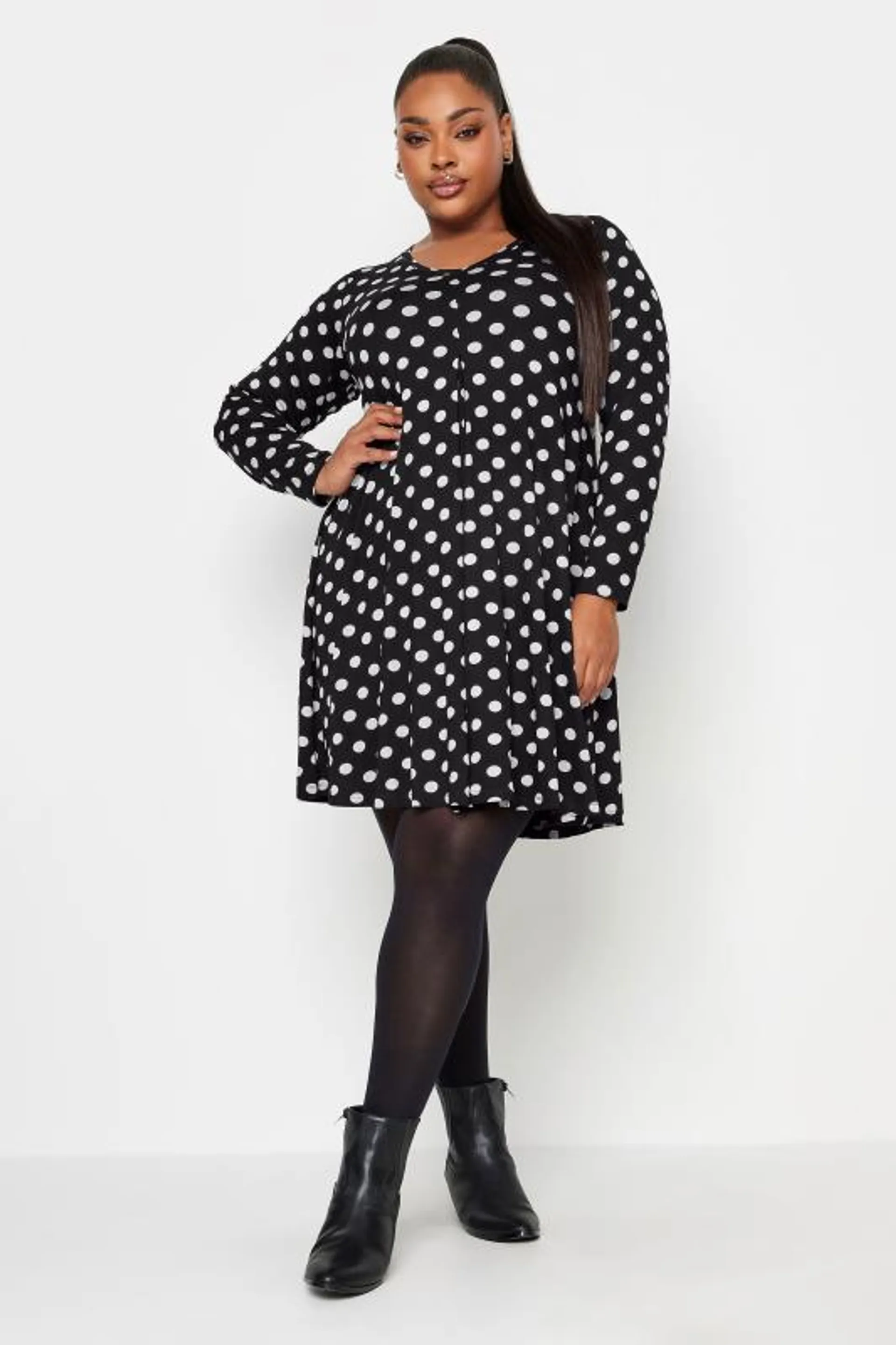 YOURS Curve Black Polka Dot Print Swing Mini Dress