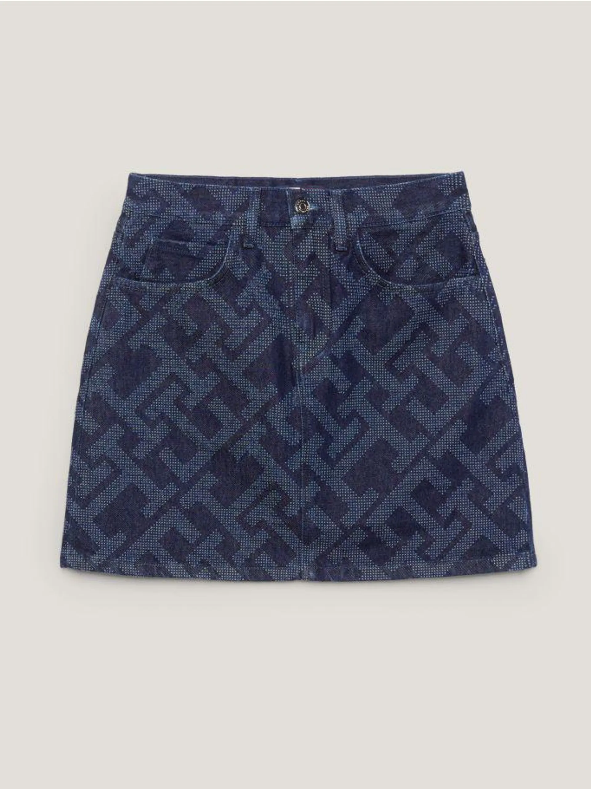 Crest TH Monogram Denim Mini Skirt