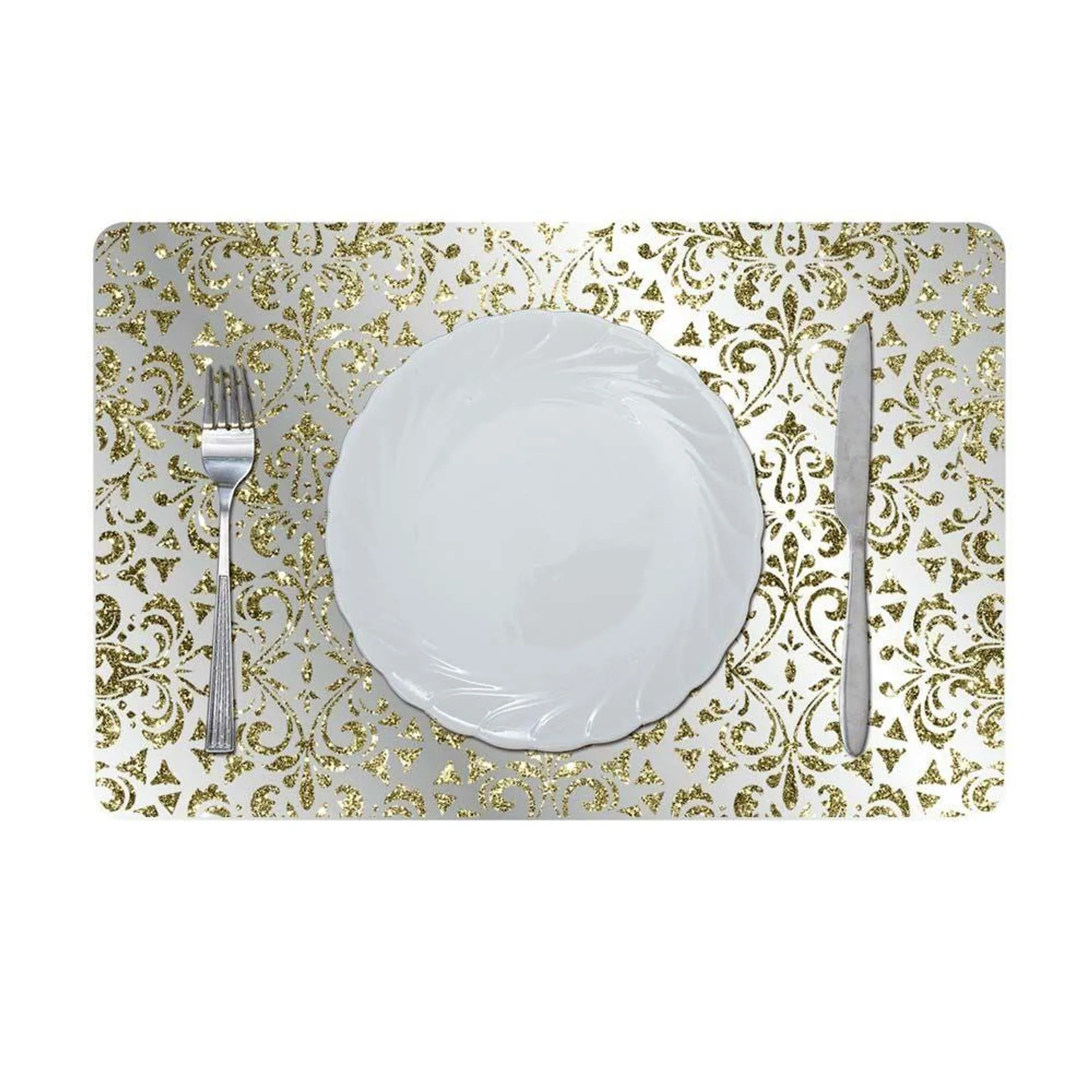 Glamour Glitter Metallic Mirror Look Printed Placemat Gold AEC-29612