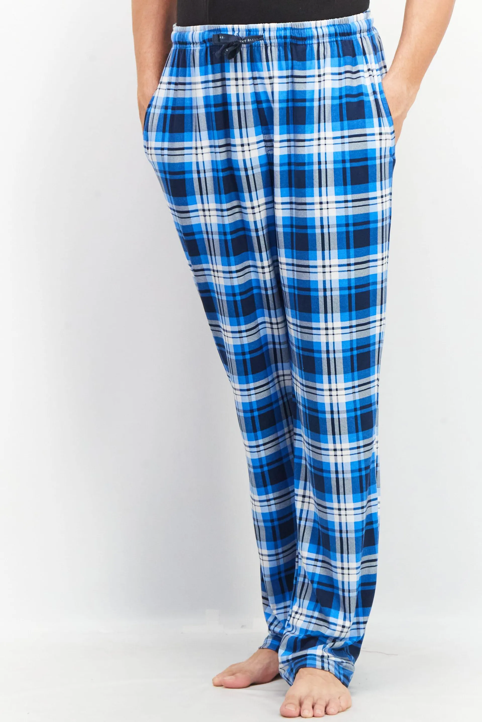 Men Plaid Drawstring Pajama Pants, Blue Combo