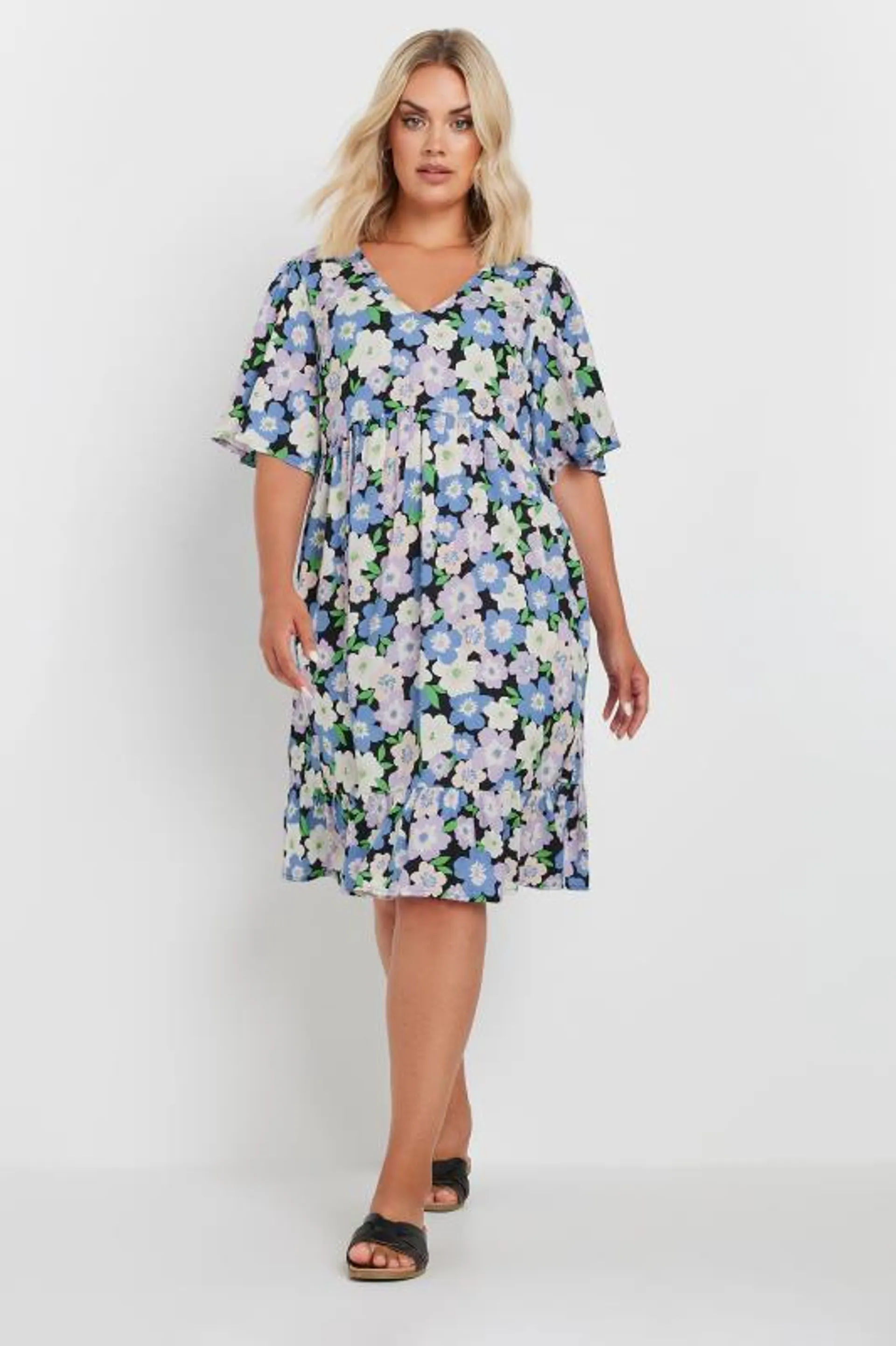 YOURS Curve Purple Floral Print Smock Dress