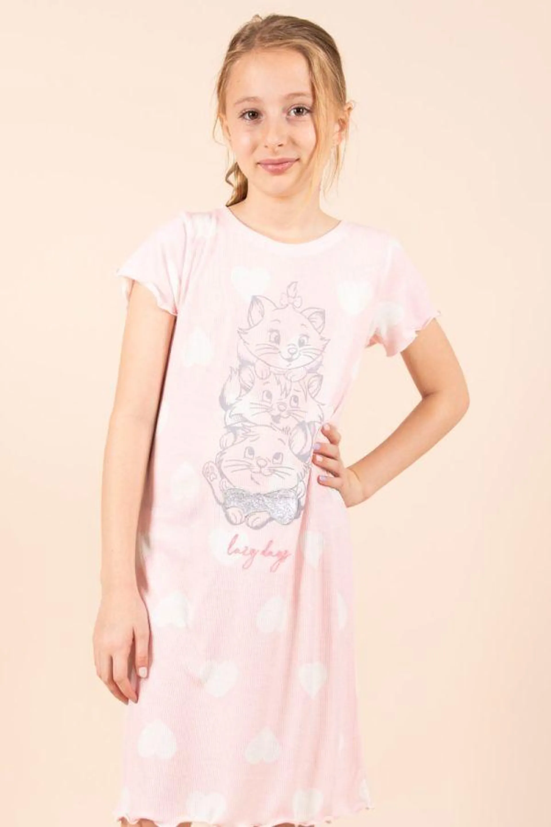 Girls Pink Rib Alistair Cats Nightdress