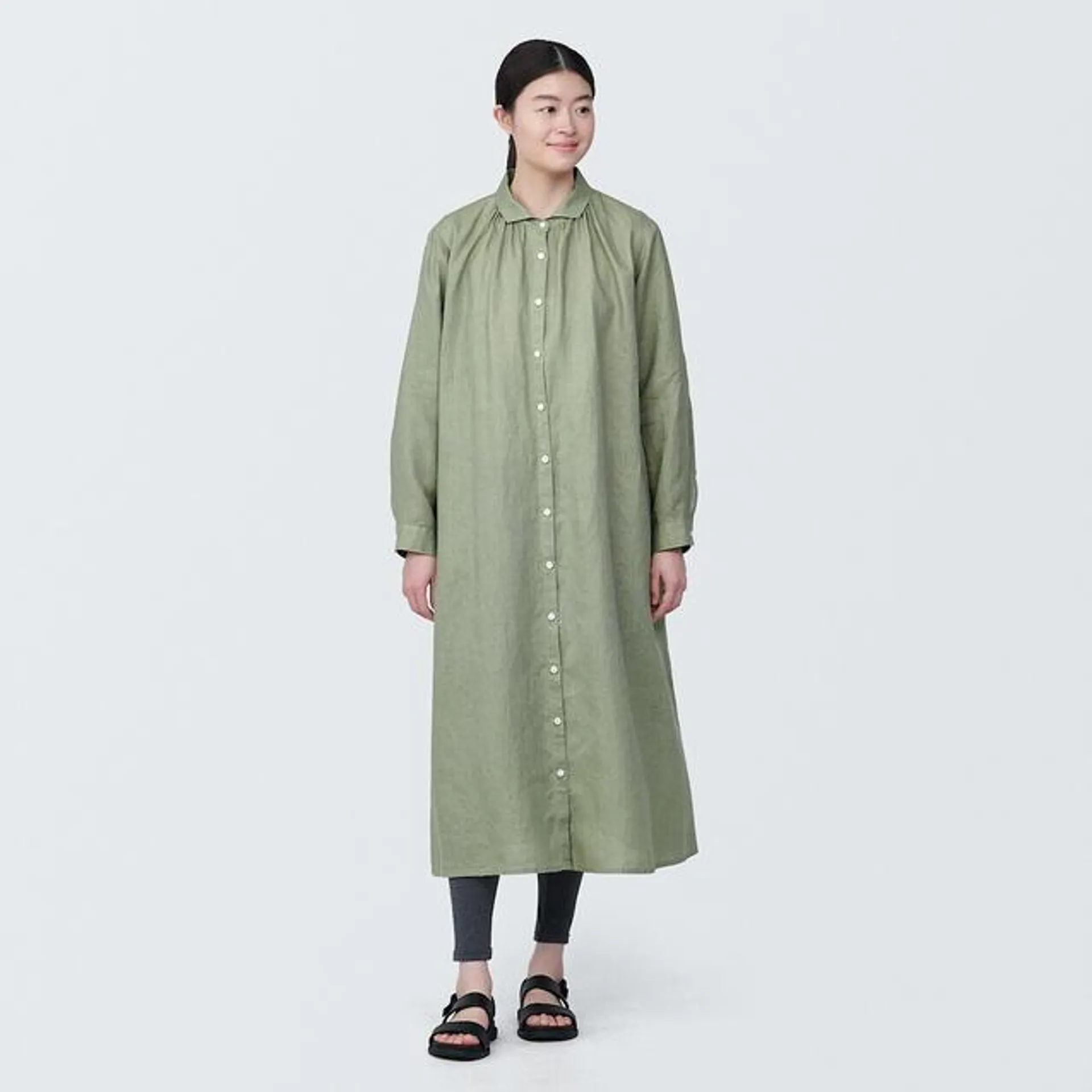 Washed Linen Long Sleeve Dress