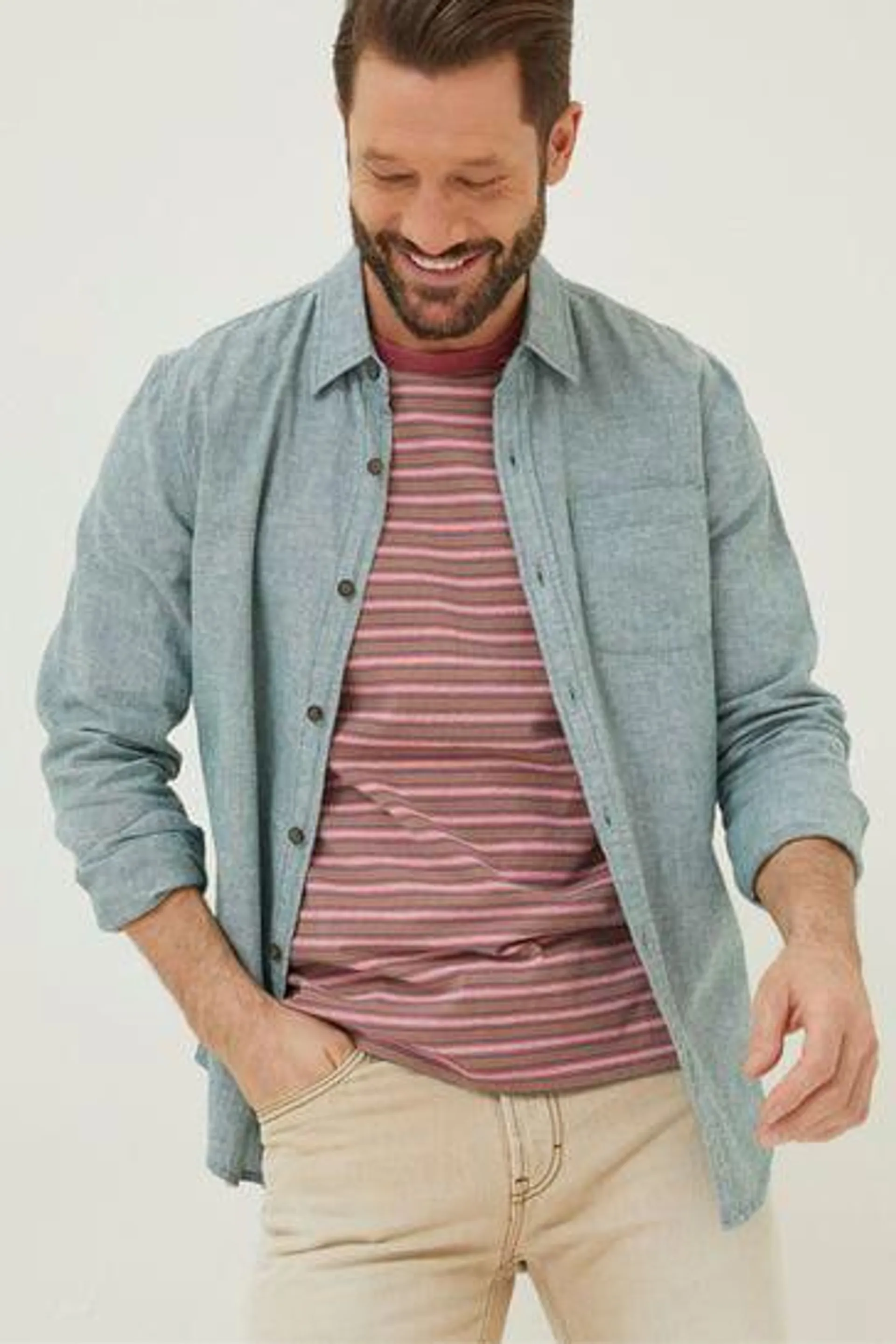 FatFace Long Sleeve Bugle Linen Cotton Shirt
