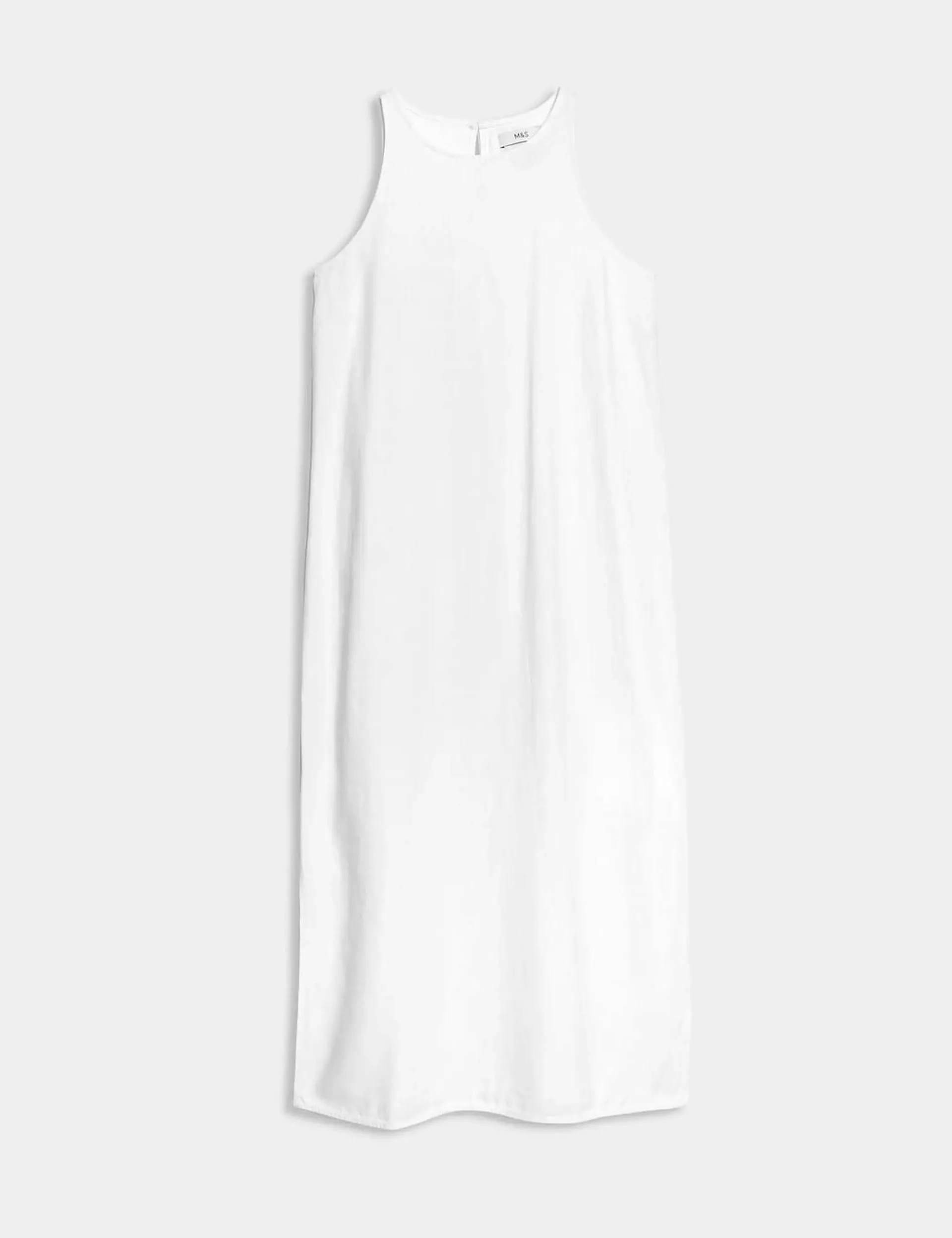 Linen Rich Round Neck Midi Slip Dress