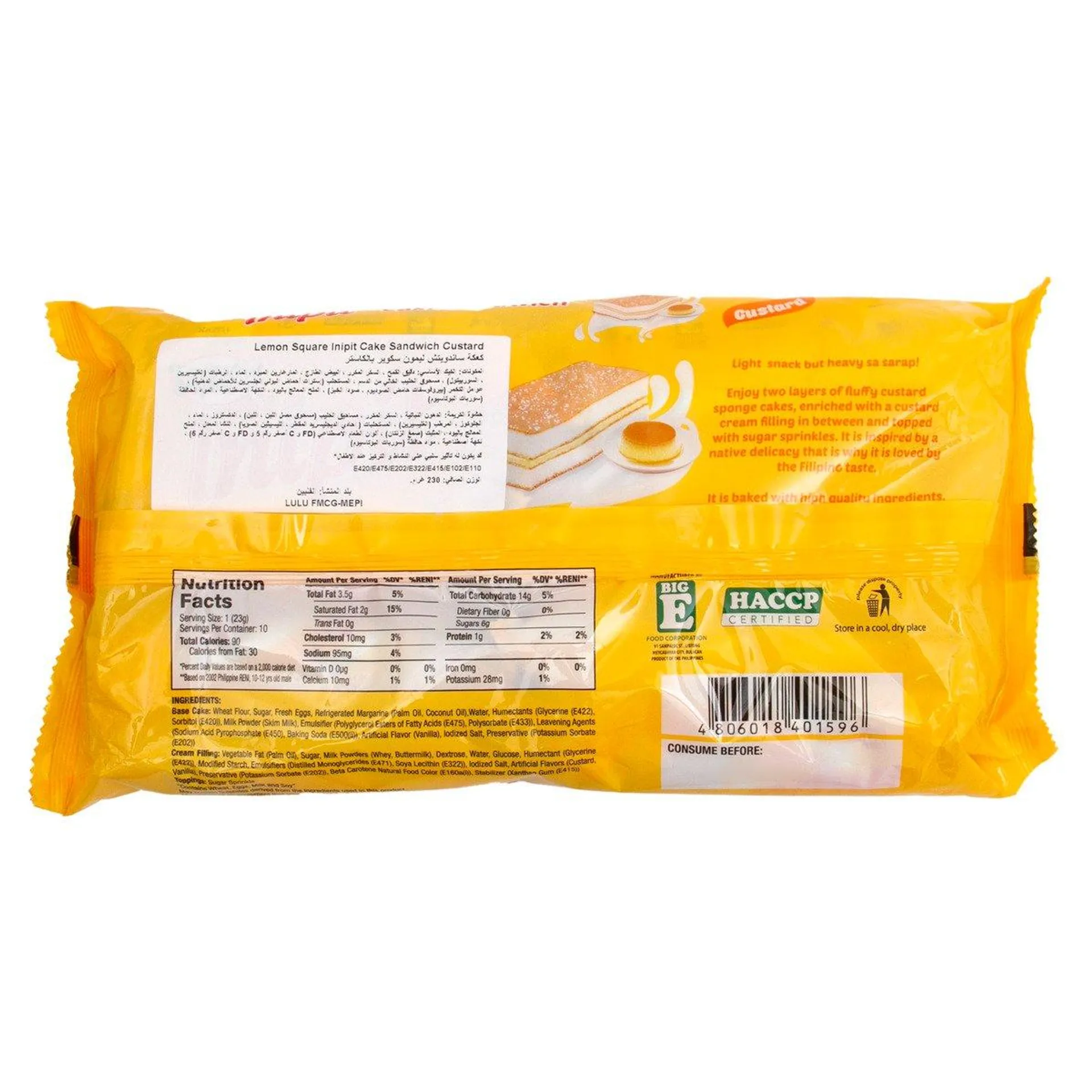 Lemon Square Inipit Custard Cake Sandwich 10 x 22 g