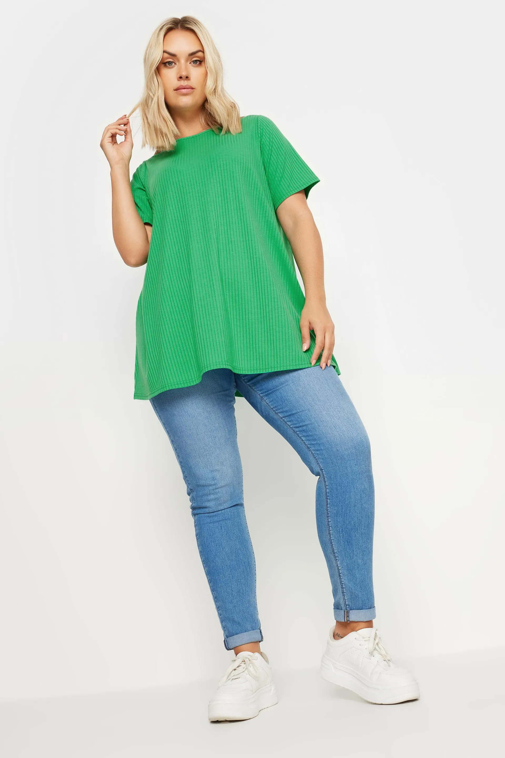 YOURS Curve Green Ribbed T-Shirt