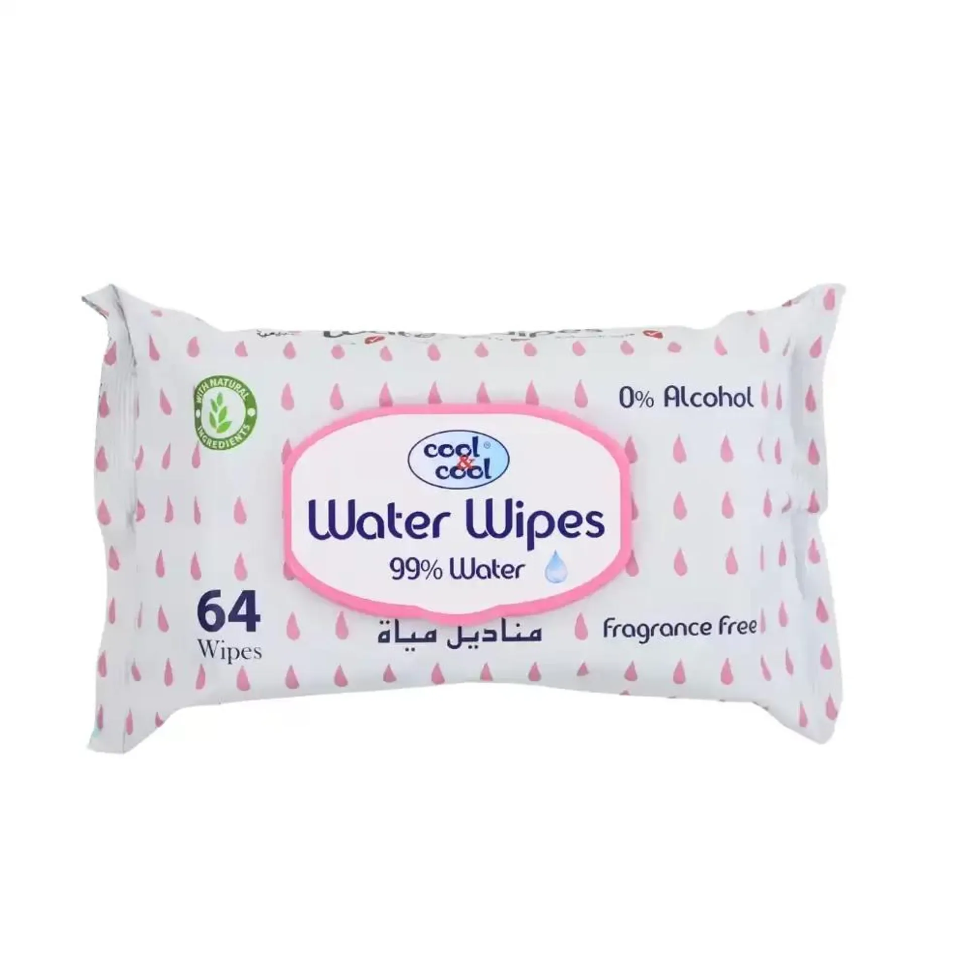 Cool and Cool Fragrance Free Ultra Sensitive Water Wipes With 0 percent Alcohol- 64 Wipes