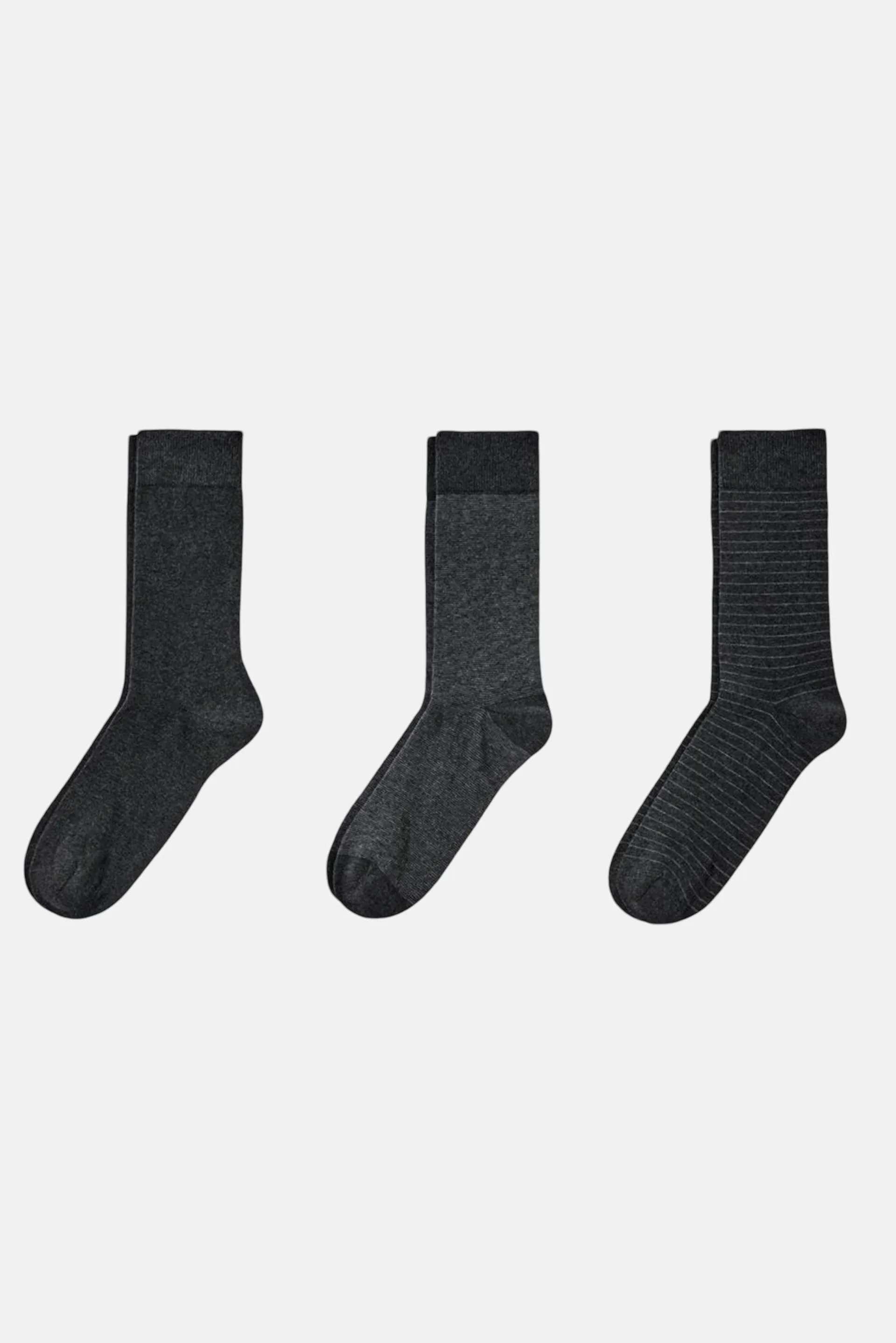 Men 3 Pairs Stripe Socks, Dark Grey