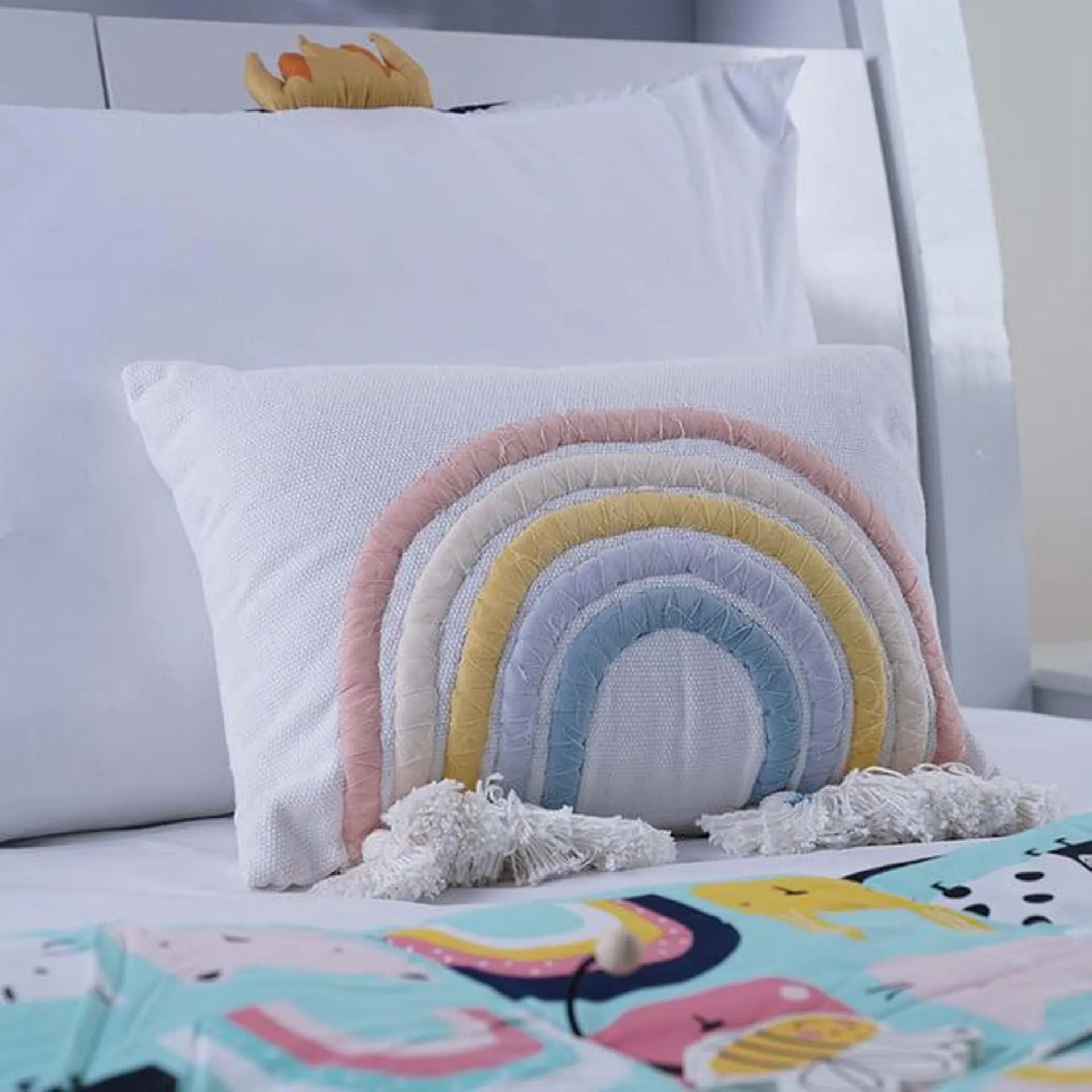 rainbow filled cushion with tassels 30x45cm-pink