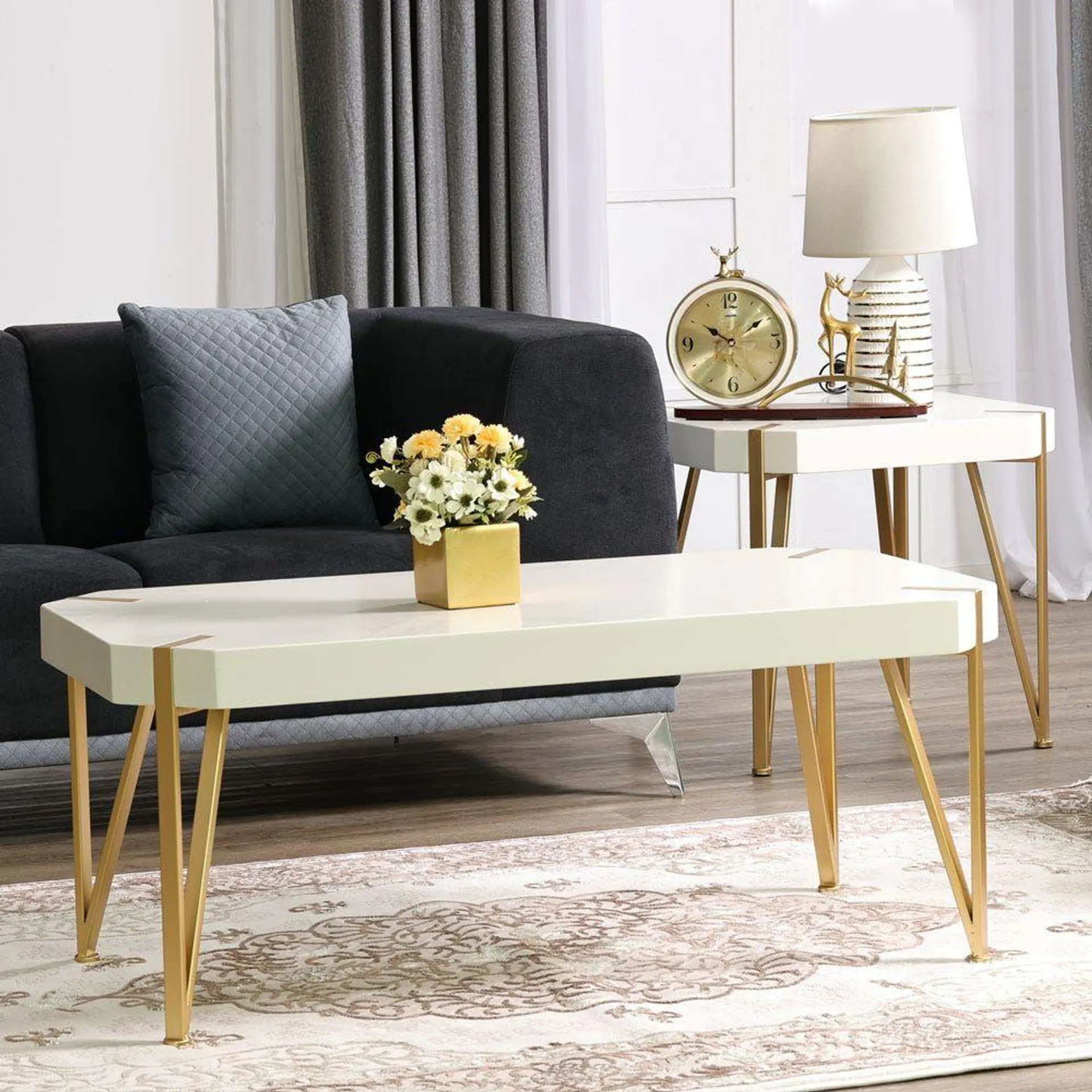 Elvie Coffee Table - White/Gold - With 2-Year Warranty