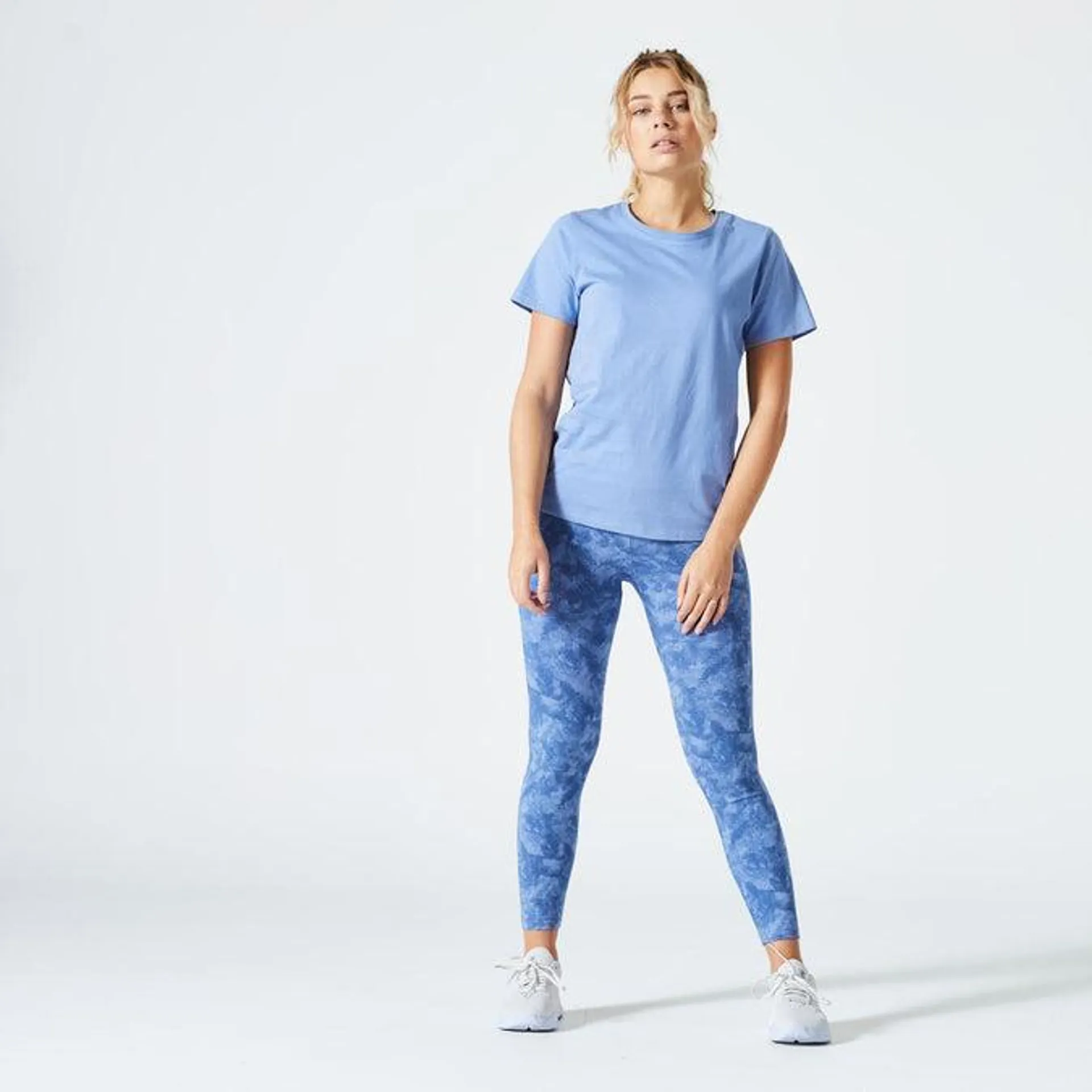 Women's Fitness 7/8 Leggings Fit+ 500 - Blue Print