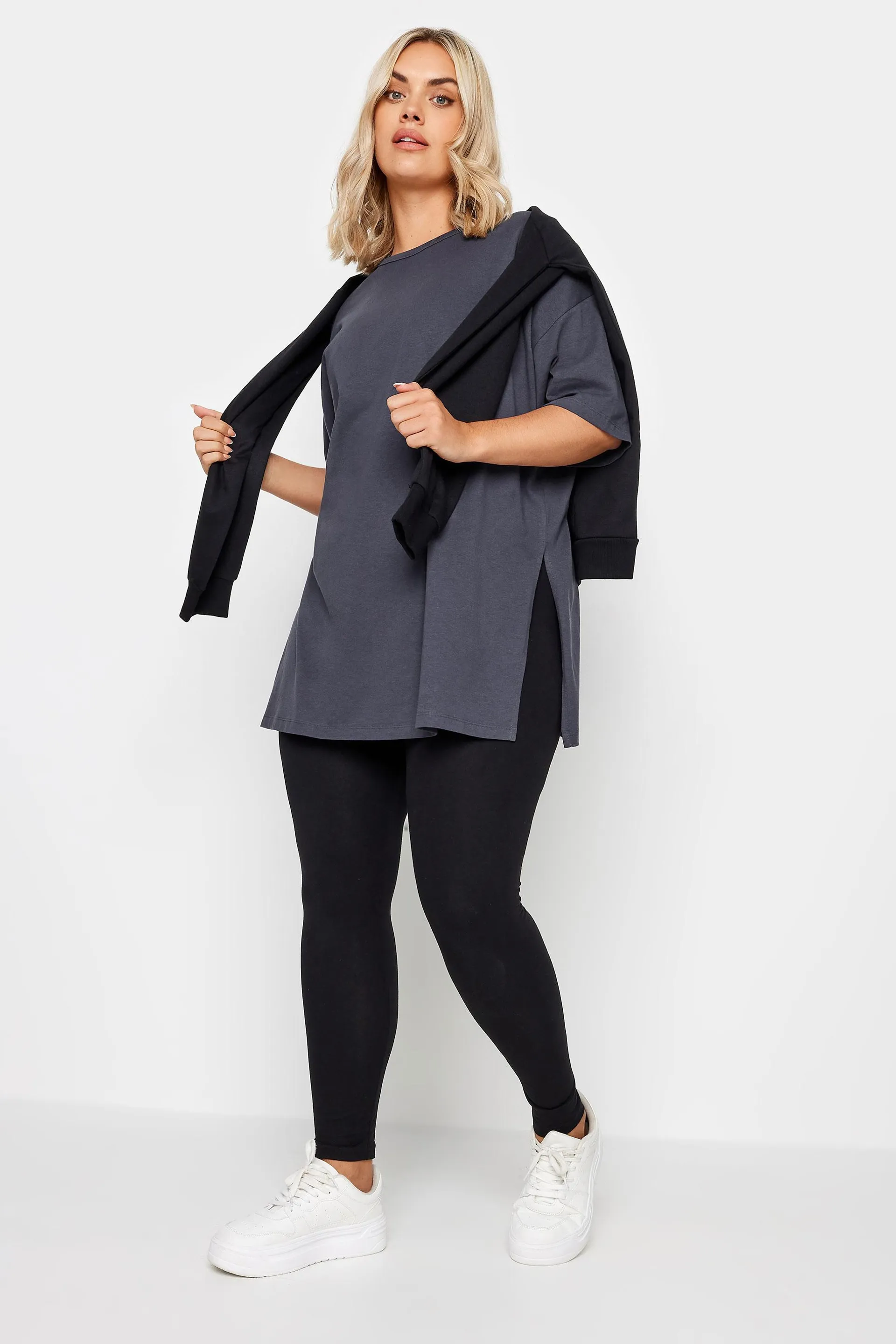 YOURS Curve Charcoal Grey Side Split Oversized T-Shirt