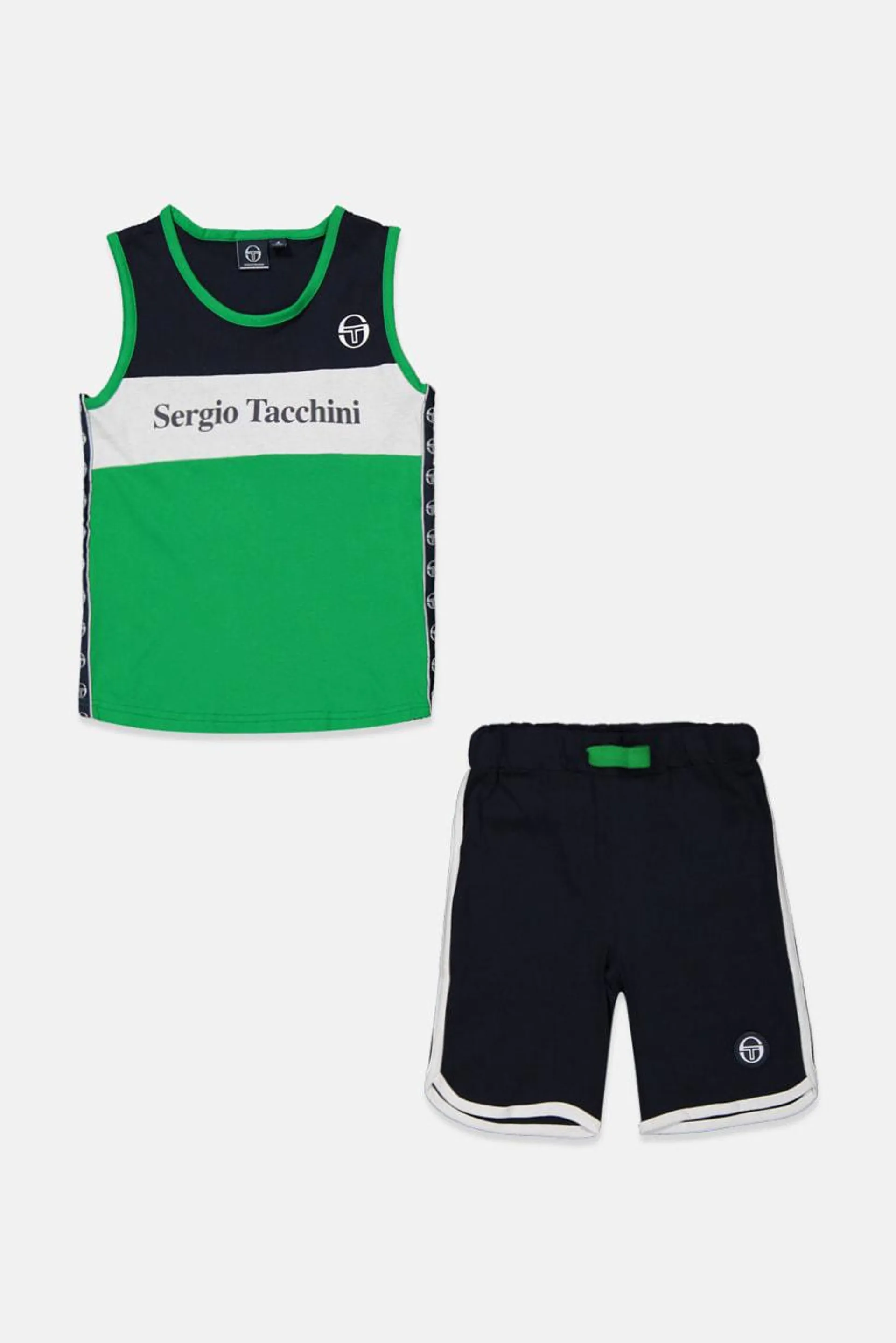 Kids Boy 2 Pieces Graphic Tank Top With Short Set, Green and Navy