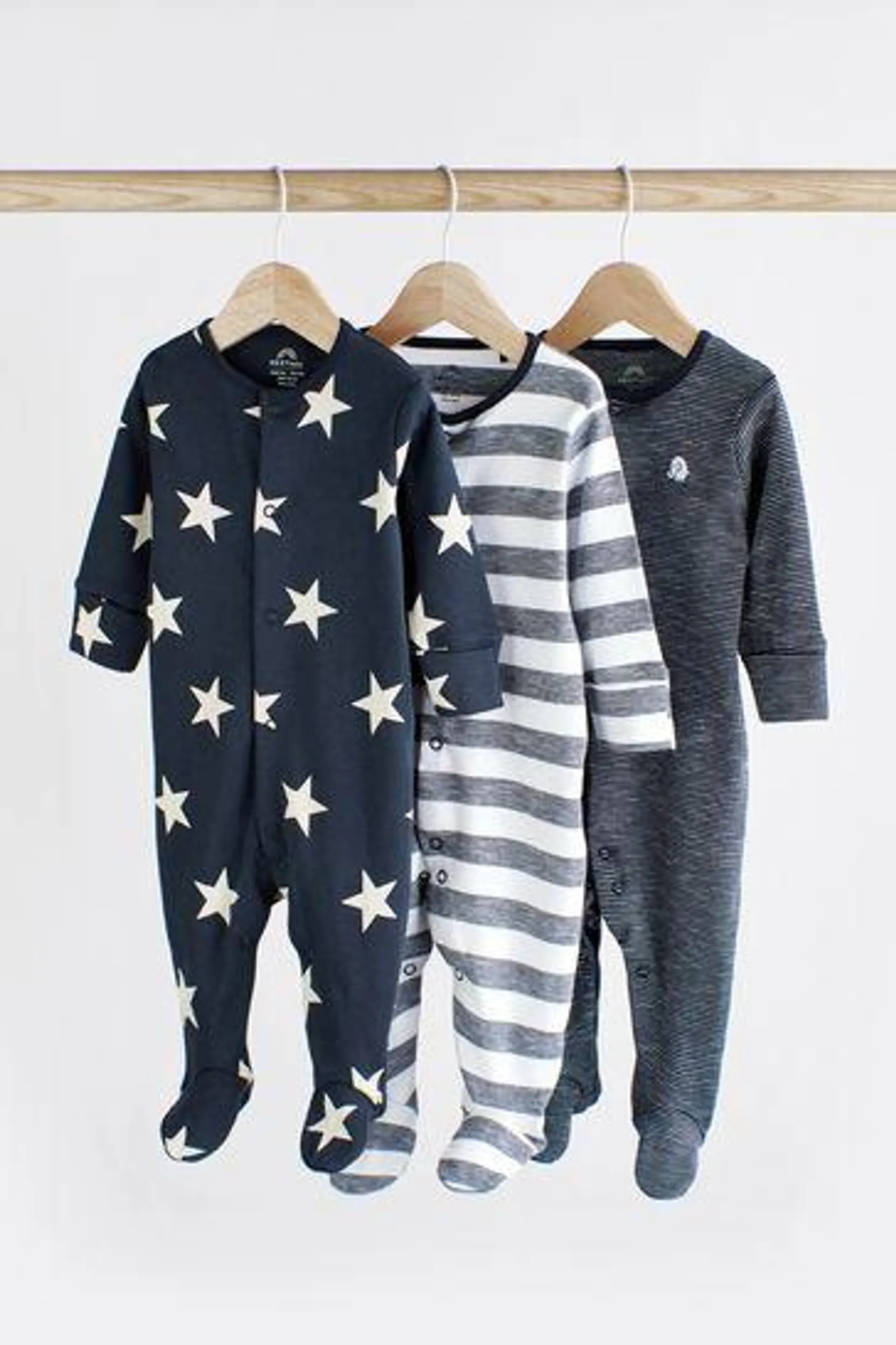Navy 3 Pack Star Stripe Sleepsuits (0mths-2yrs)