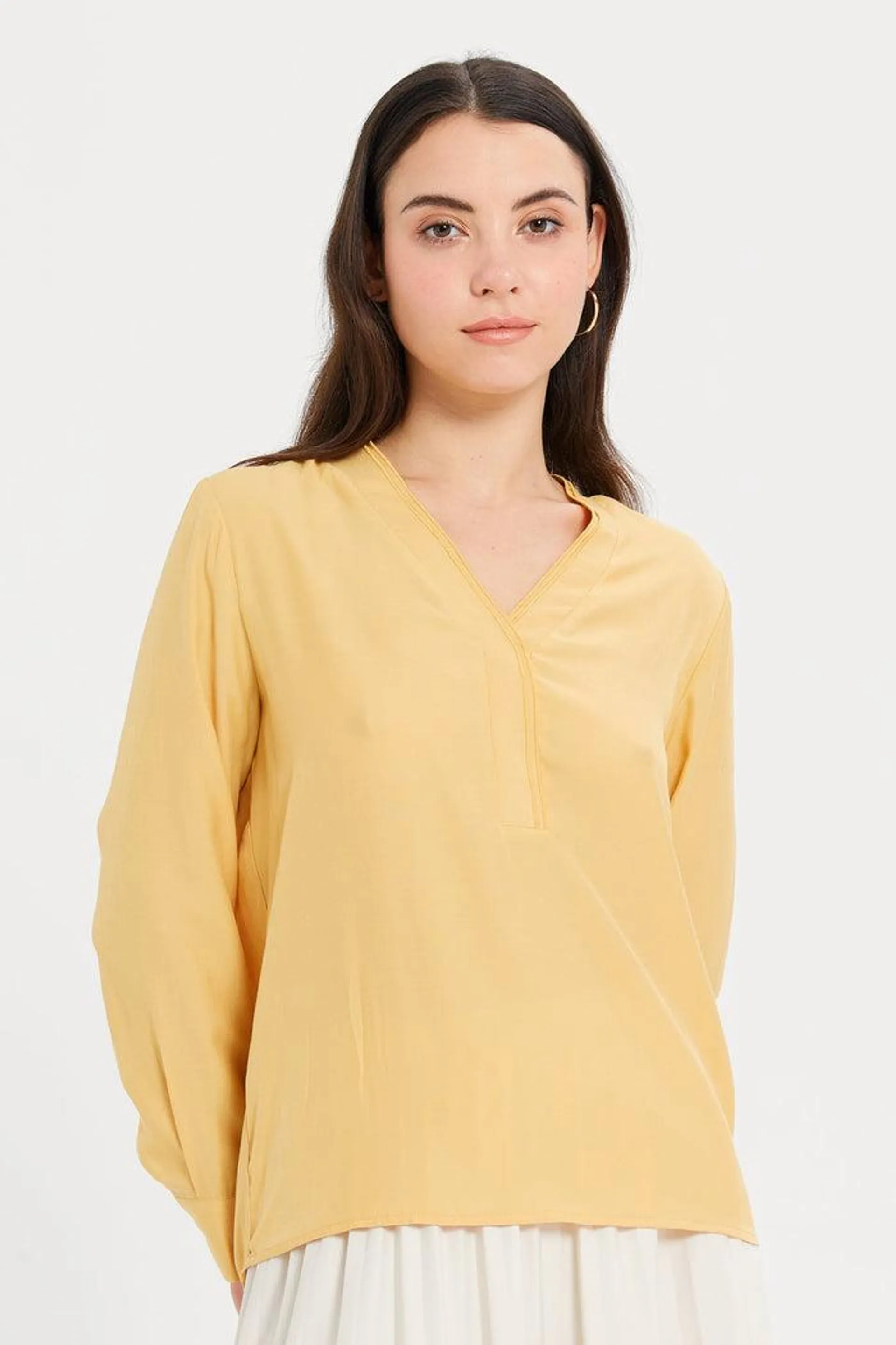 Women Yellow Double Band Detailed Blouse