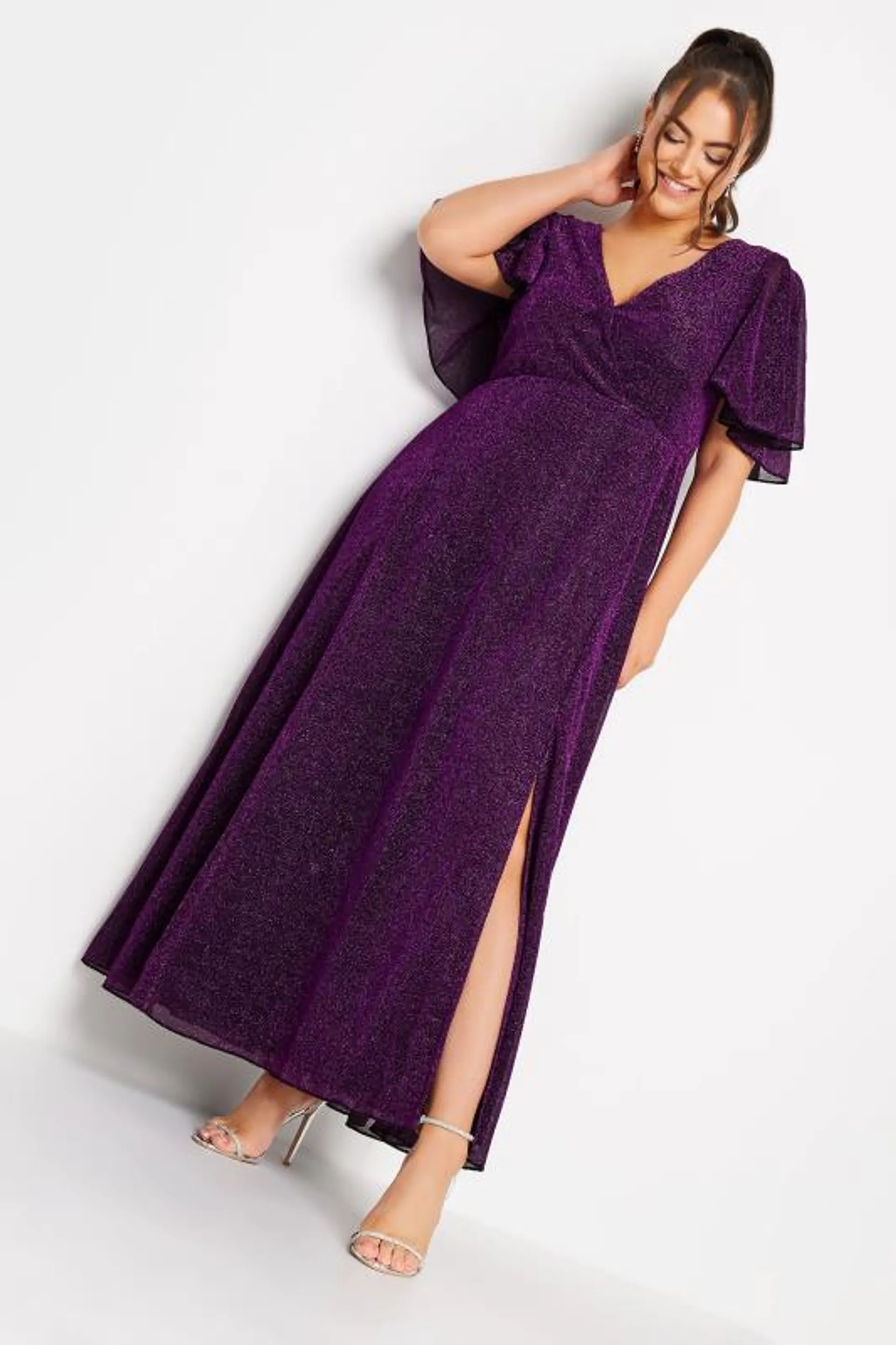 YOURS LONDON Curve Purple Glitter Angel Sleeve Maxi Dress