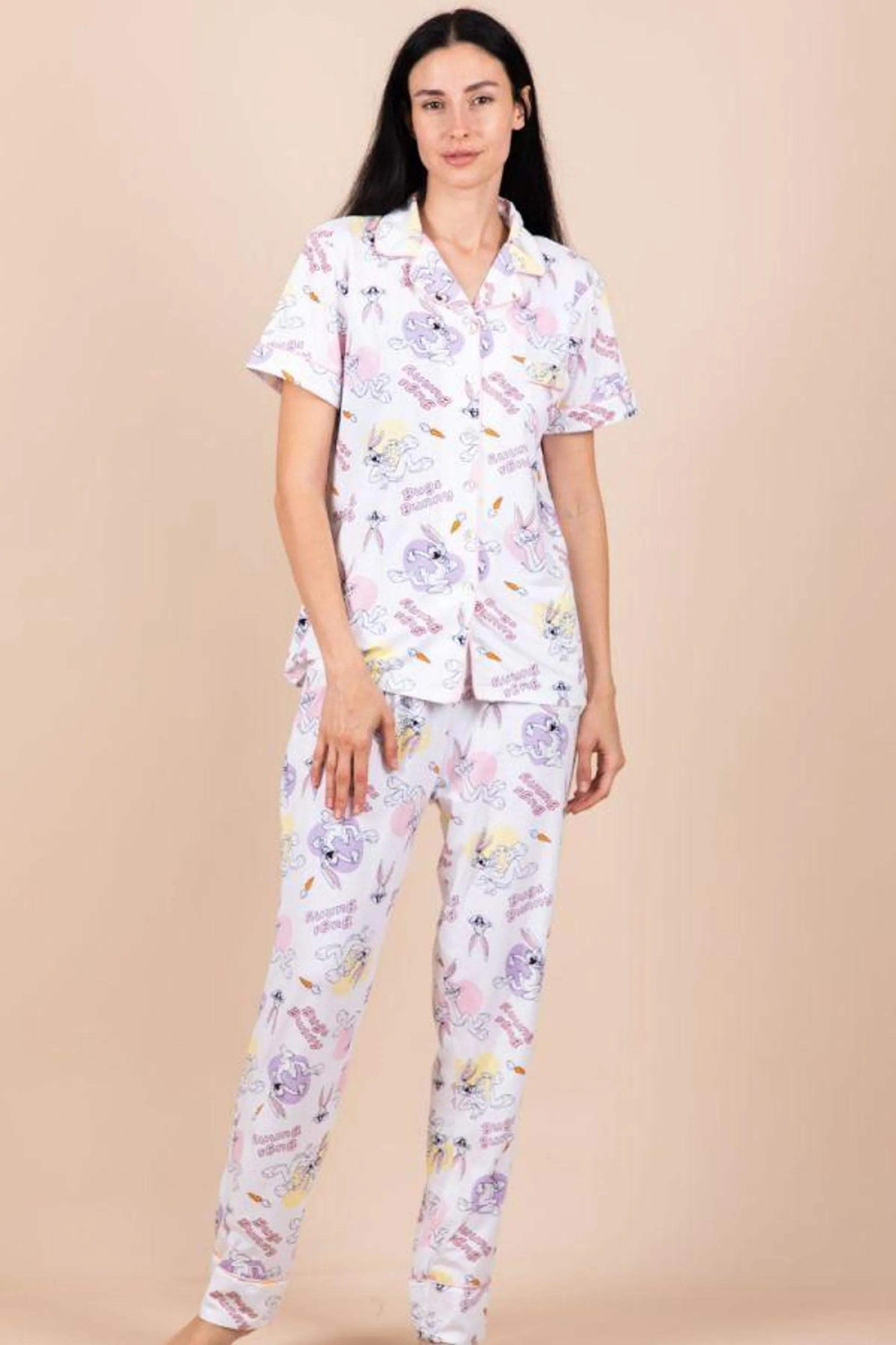 Ladies White Bugs Bunny Button Through PJ