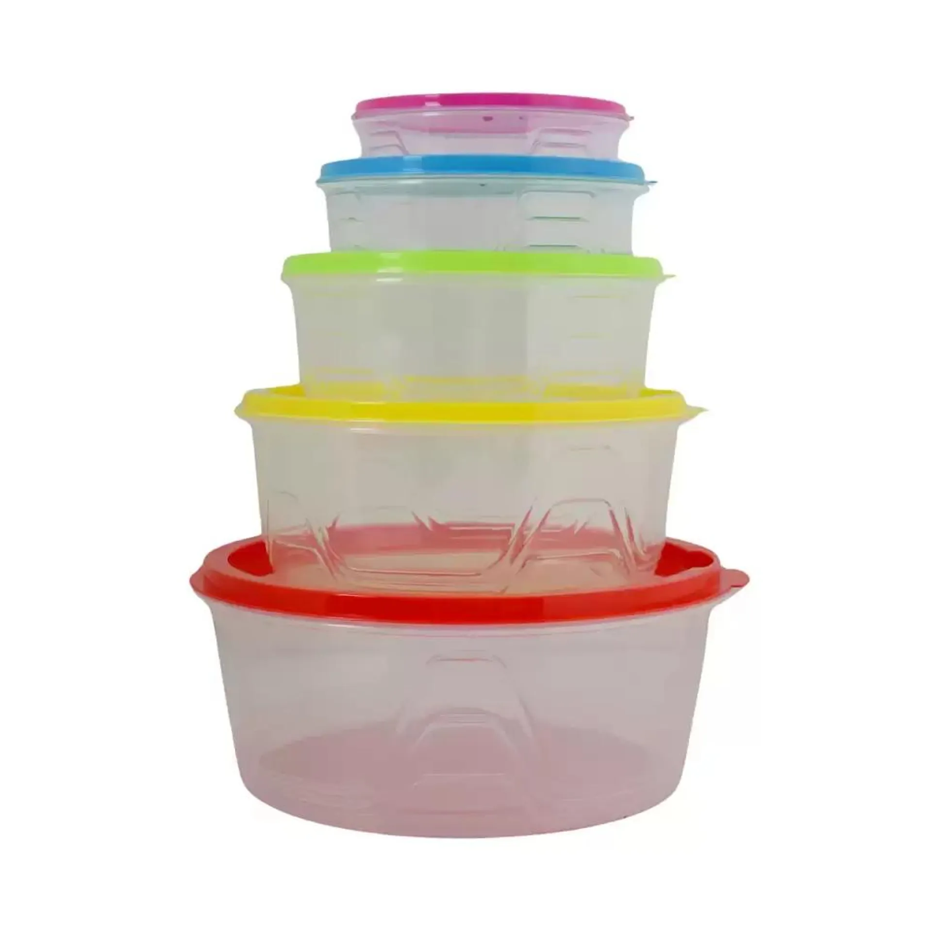 Multi-Color Round Plastic Food Storage Container Set with Lid- 5pcs