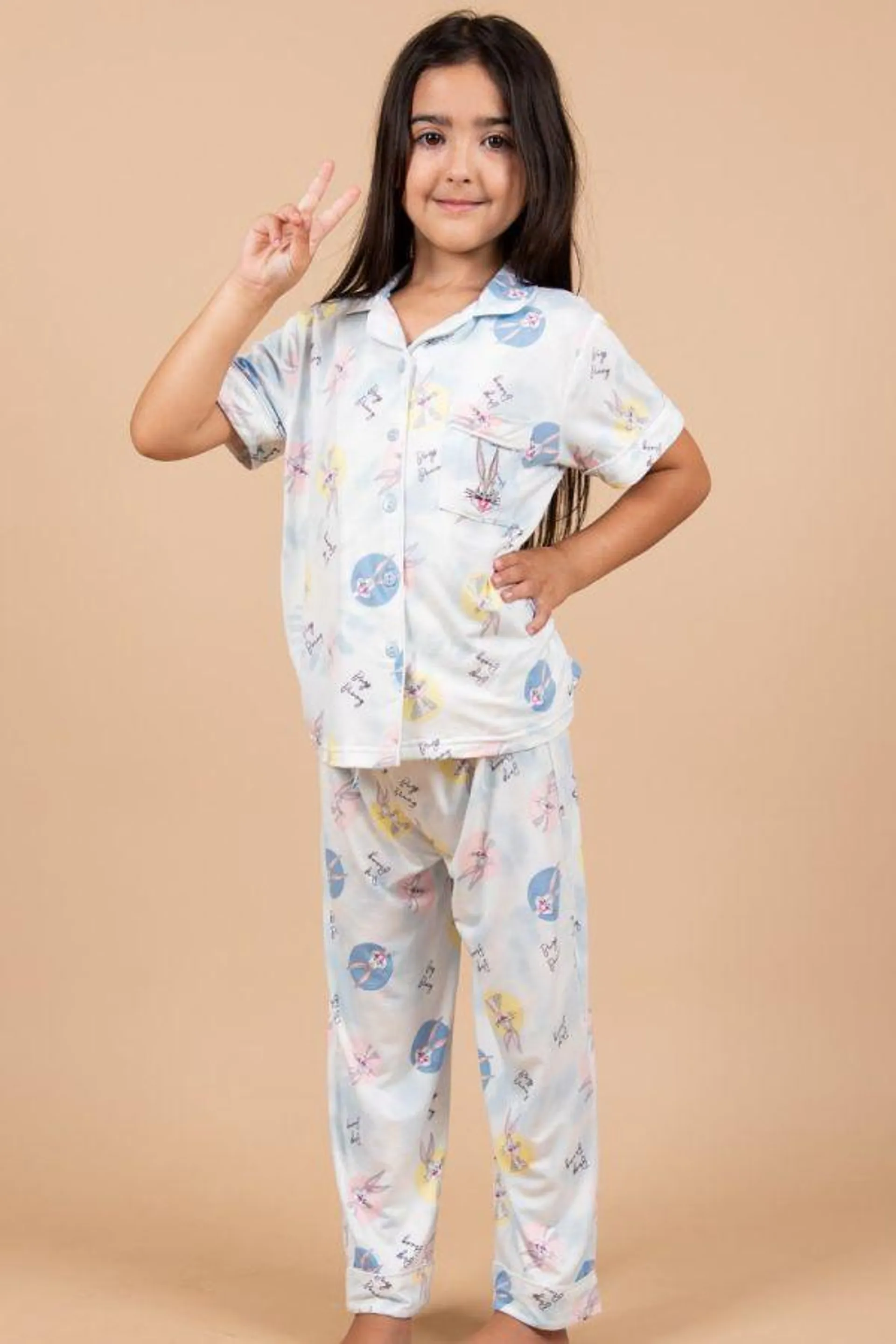 Girls Blue Tie Dye Bugs Spot Button Through PJ