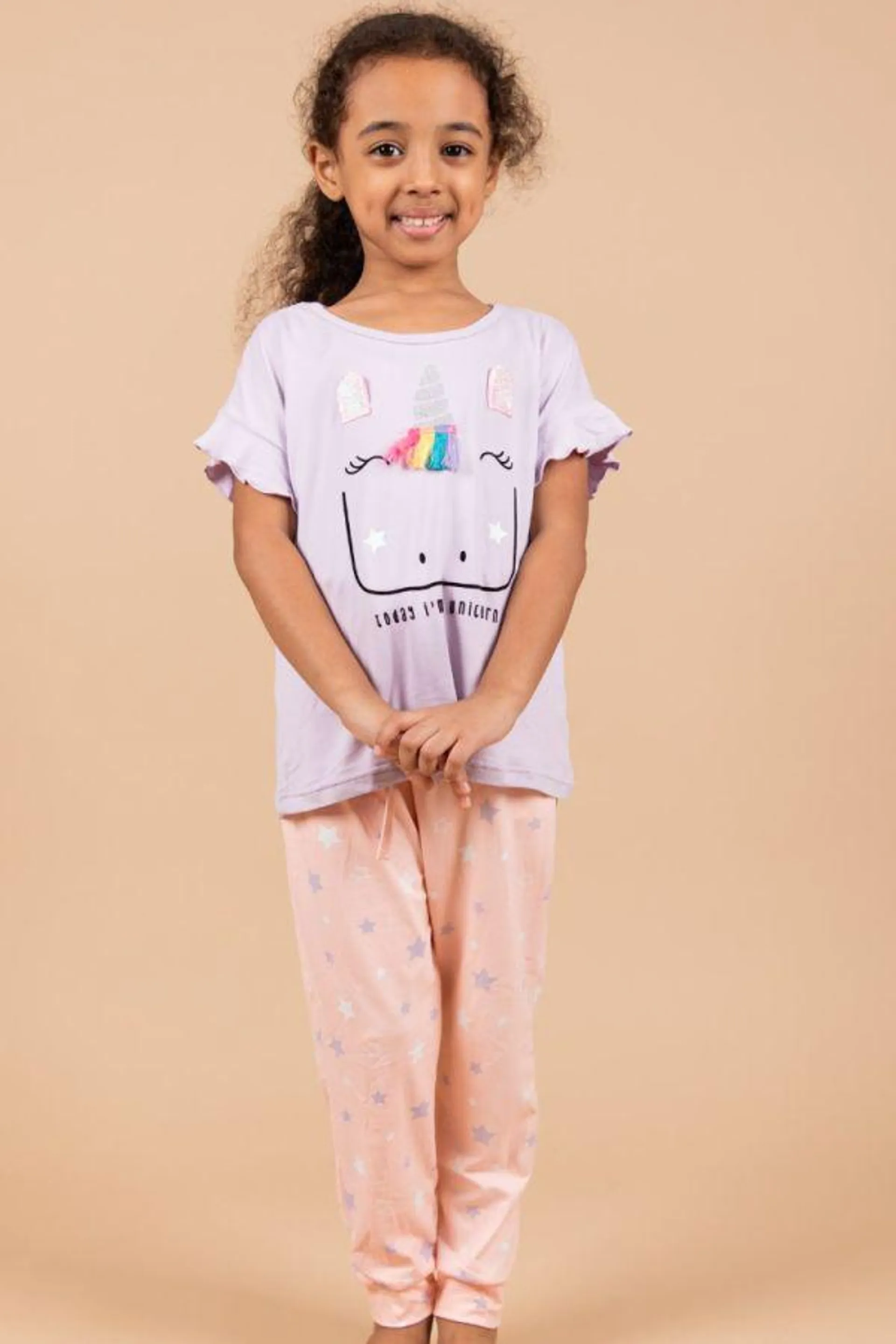 Girls Lilac Unicorn Face PJ