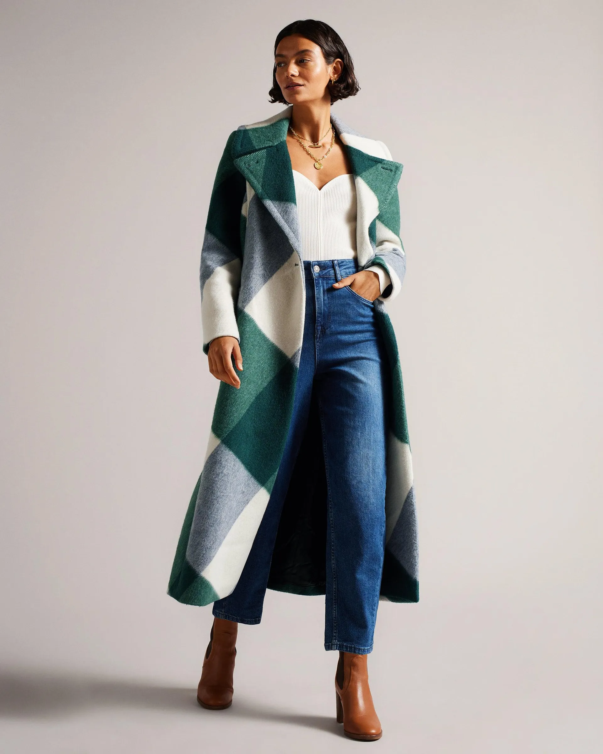 Check Print Midi Peacoat