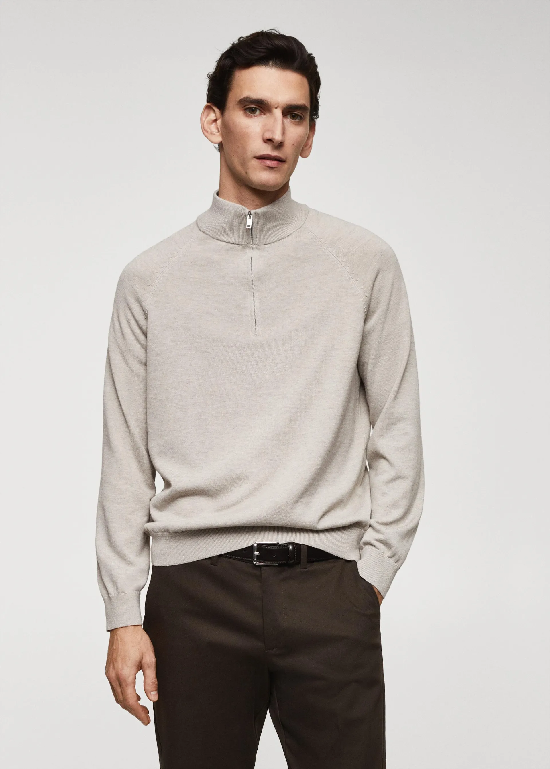 Cotton sweater with neck zip