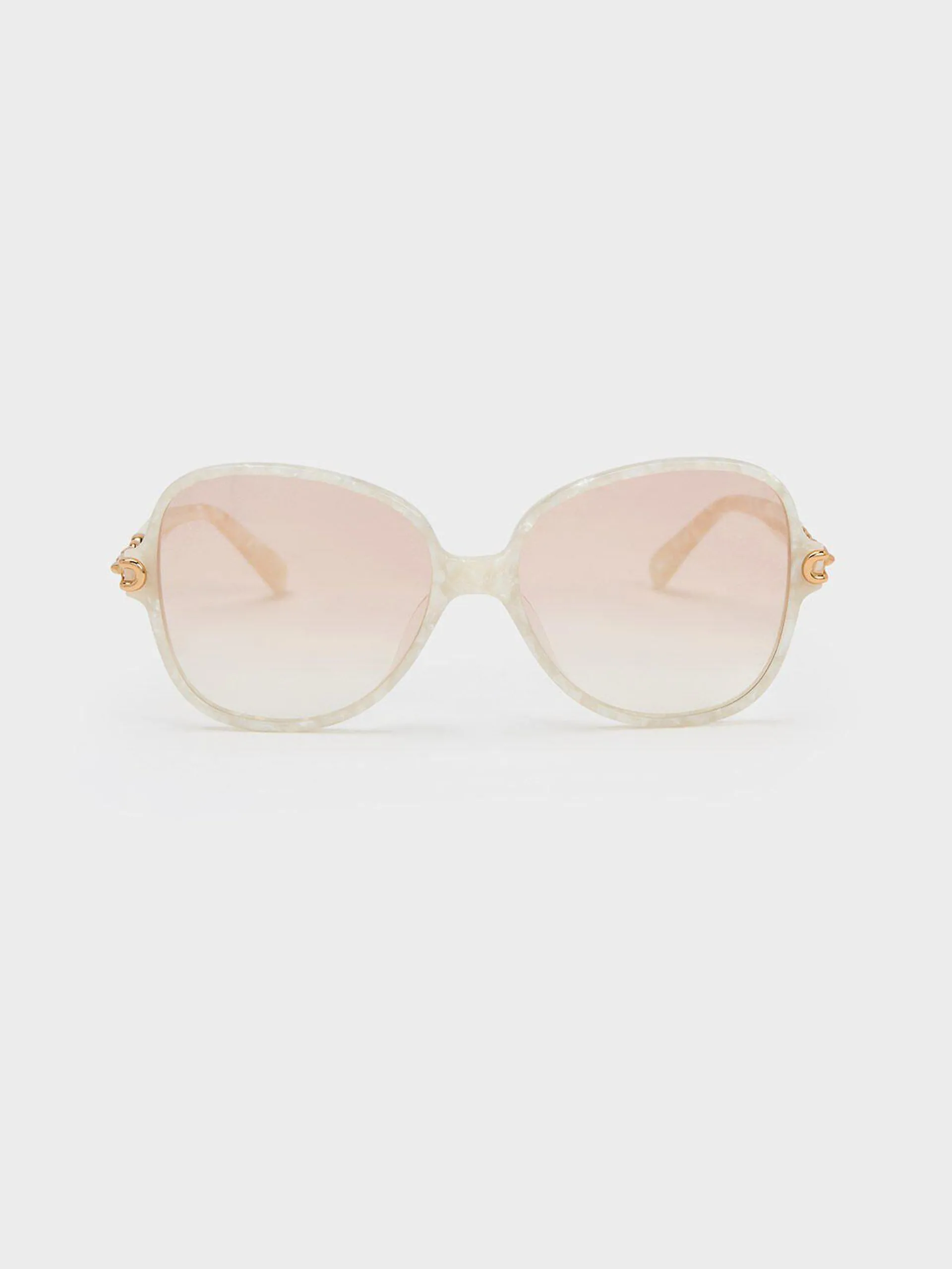 Chain-Link Oversized Butterfly Sunglasses - Cream