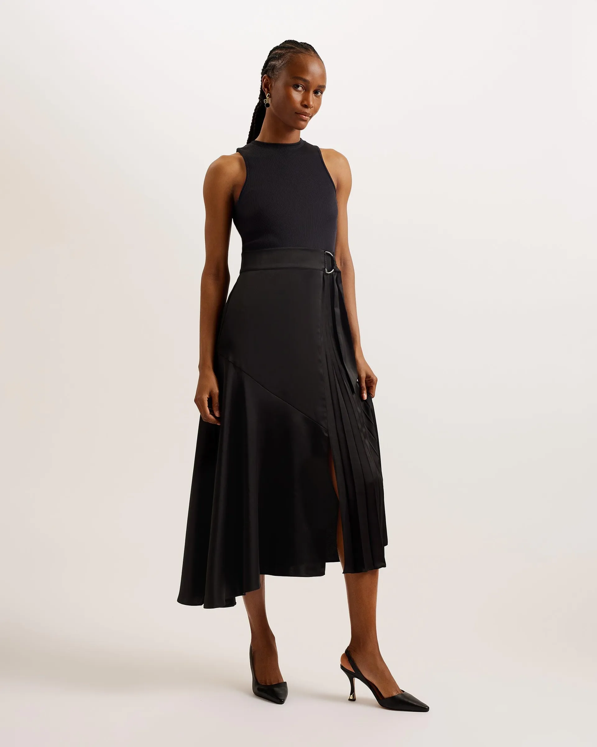 Wiiloww Racer Bodice Dress With Belted Satin Skirt Black