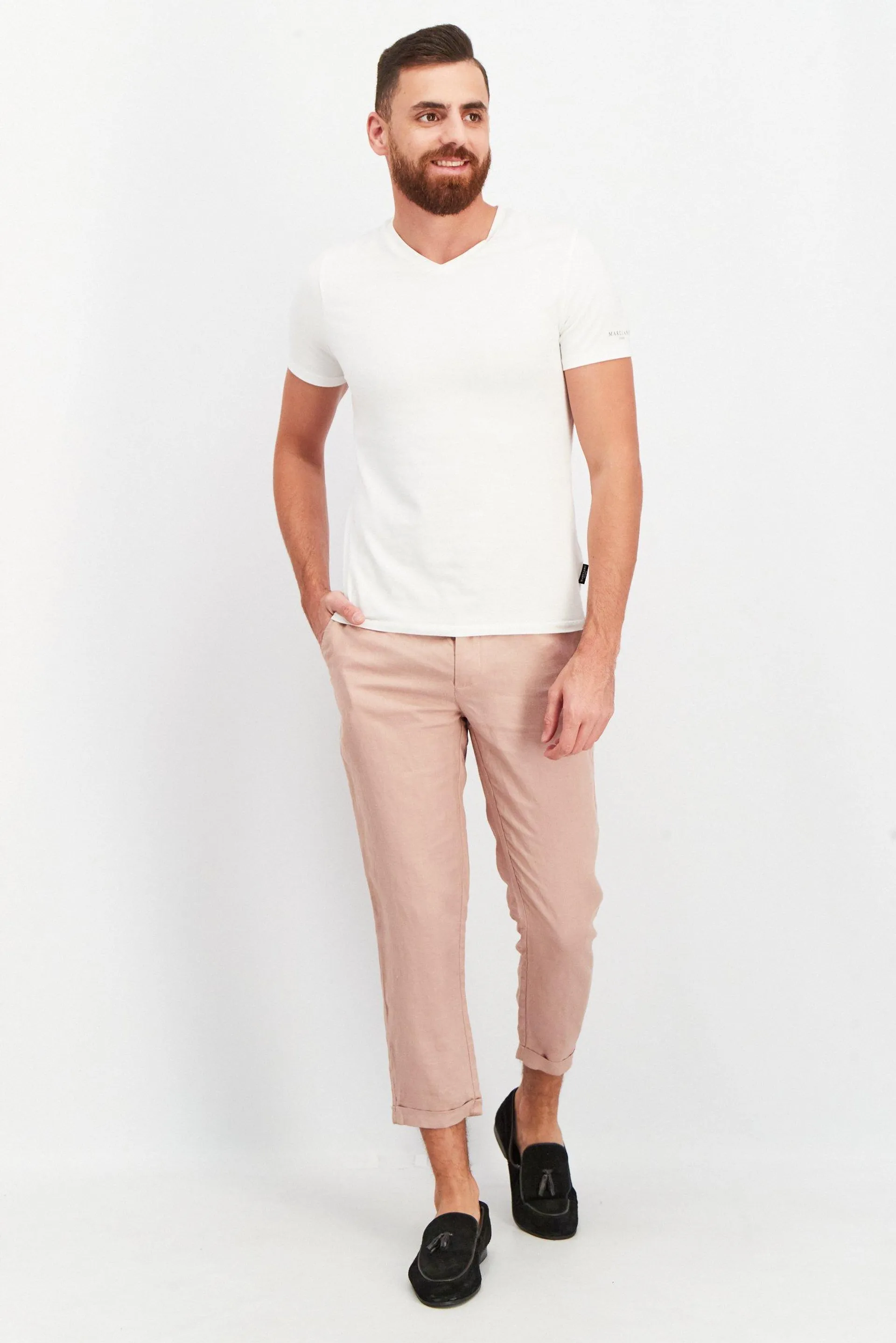 Men Carrot Fit Linen Trouser, Skin Pink