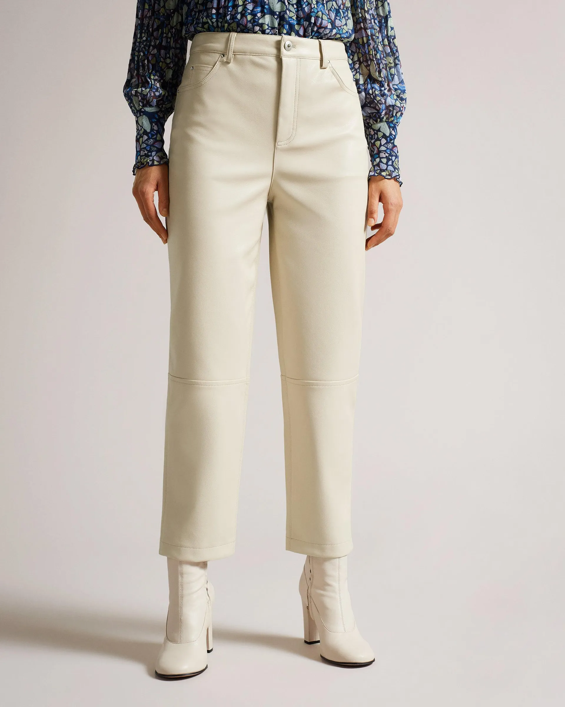 Panelled Straight Leg PU Trouser