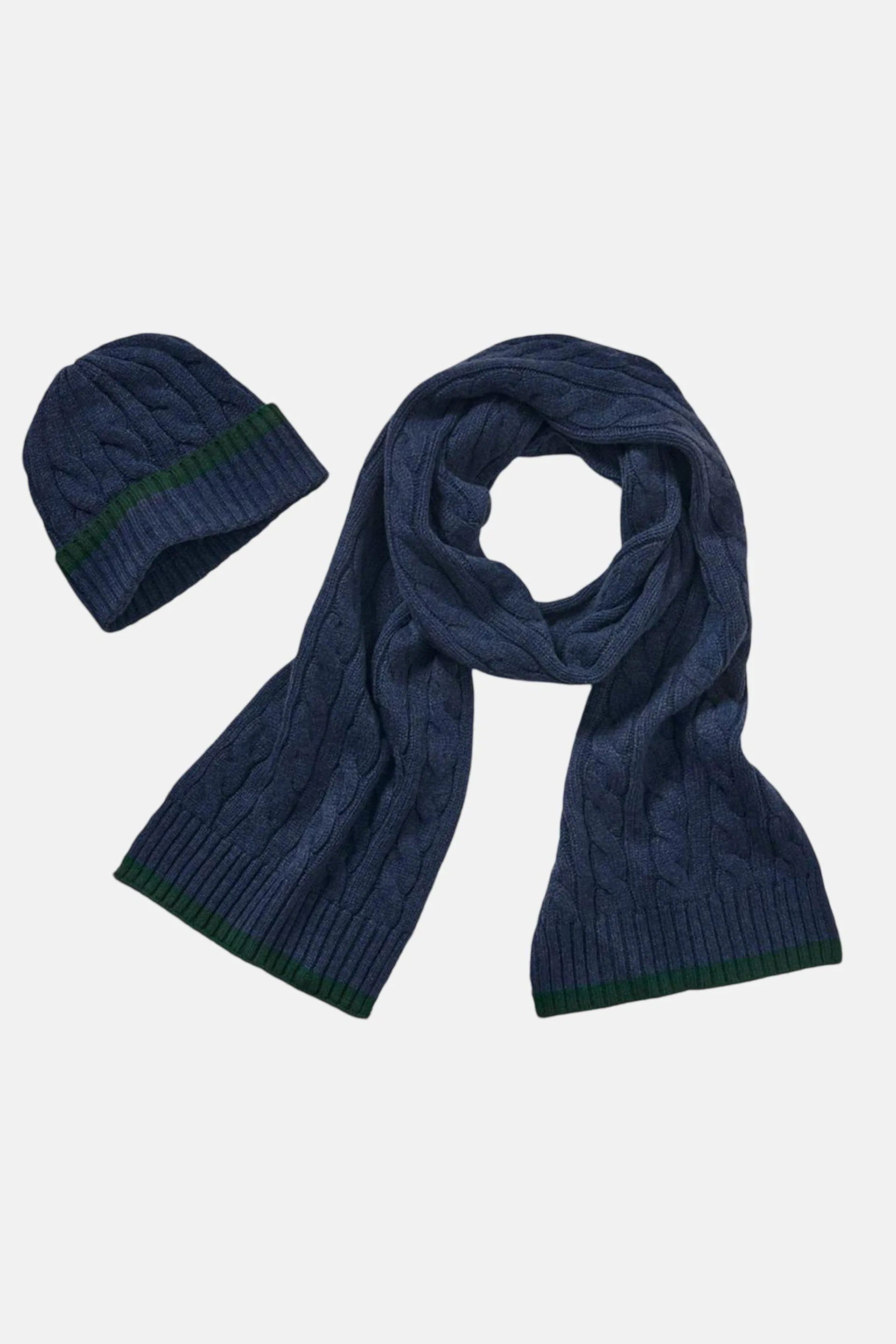 Men 2 Piece Crochet Scarf And Bonnet, Navy/Green