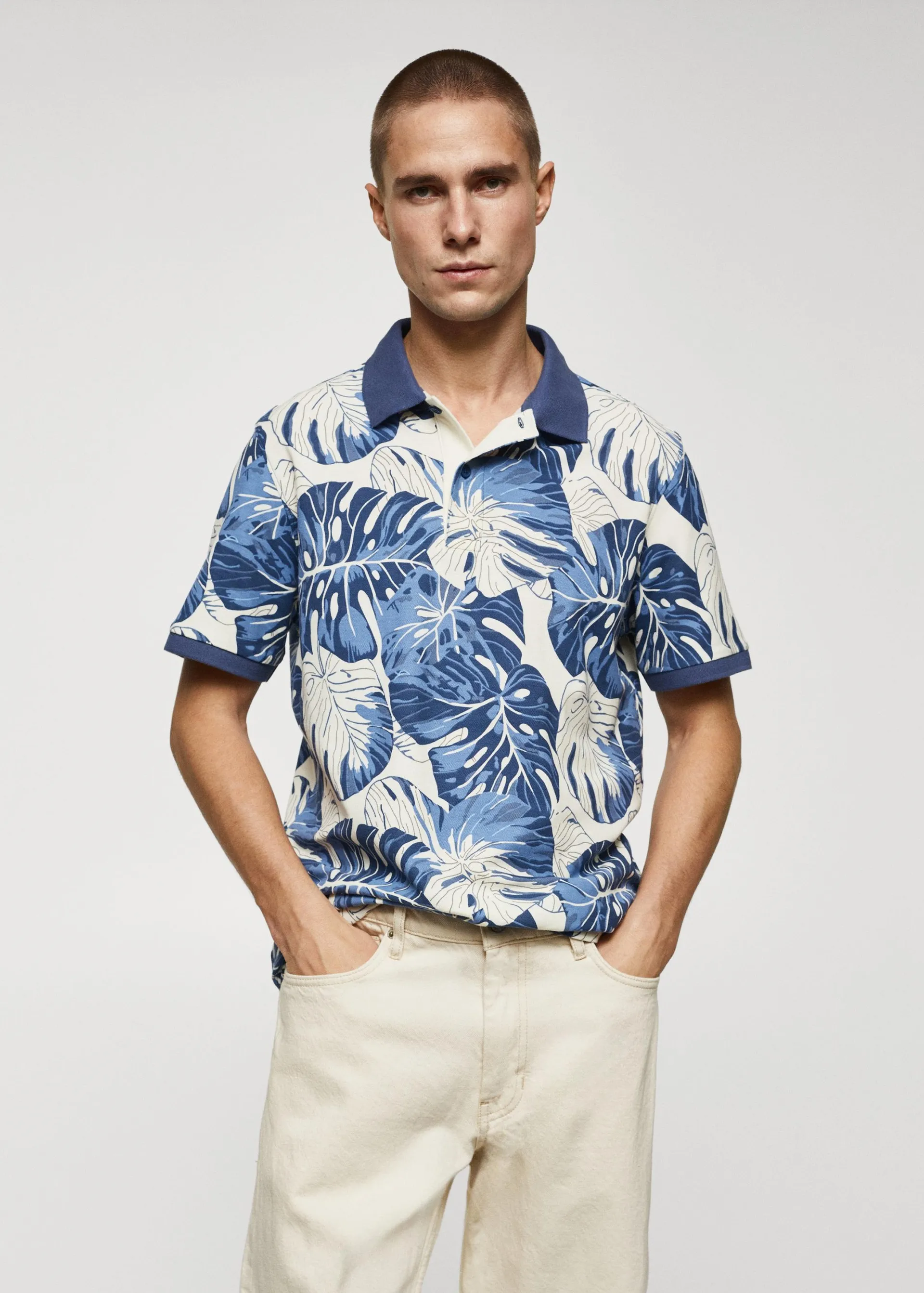 Tropical print cotton polo shirt