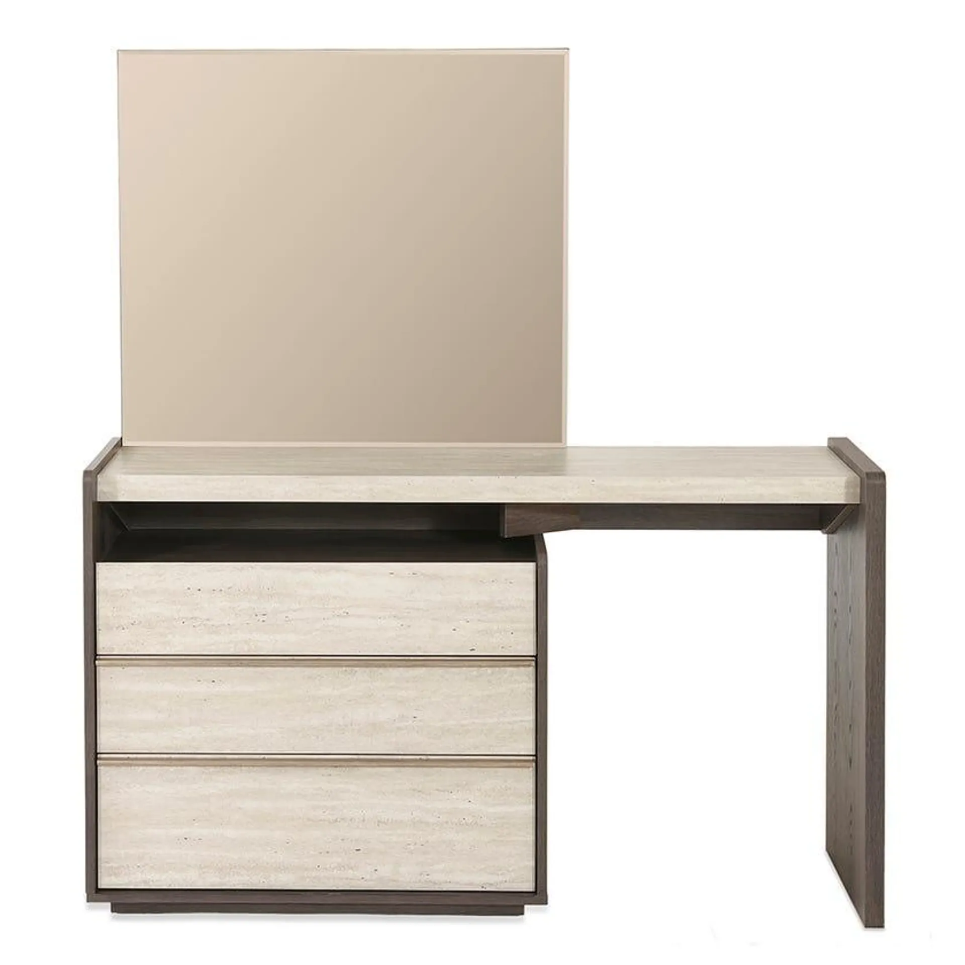 Lena Dresser with Mirror, Dark Walnut & Beige