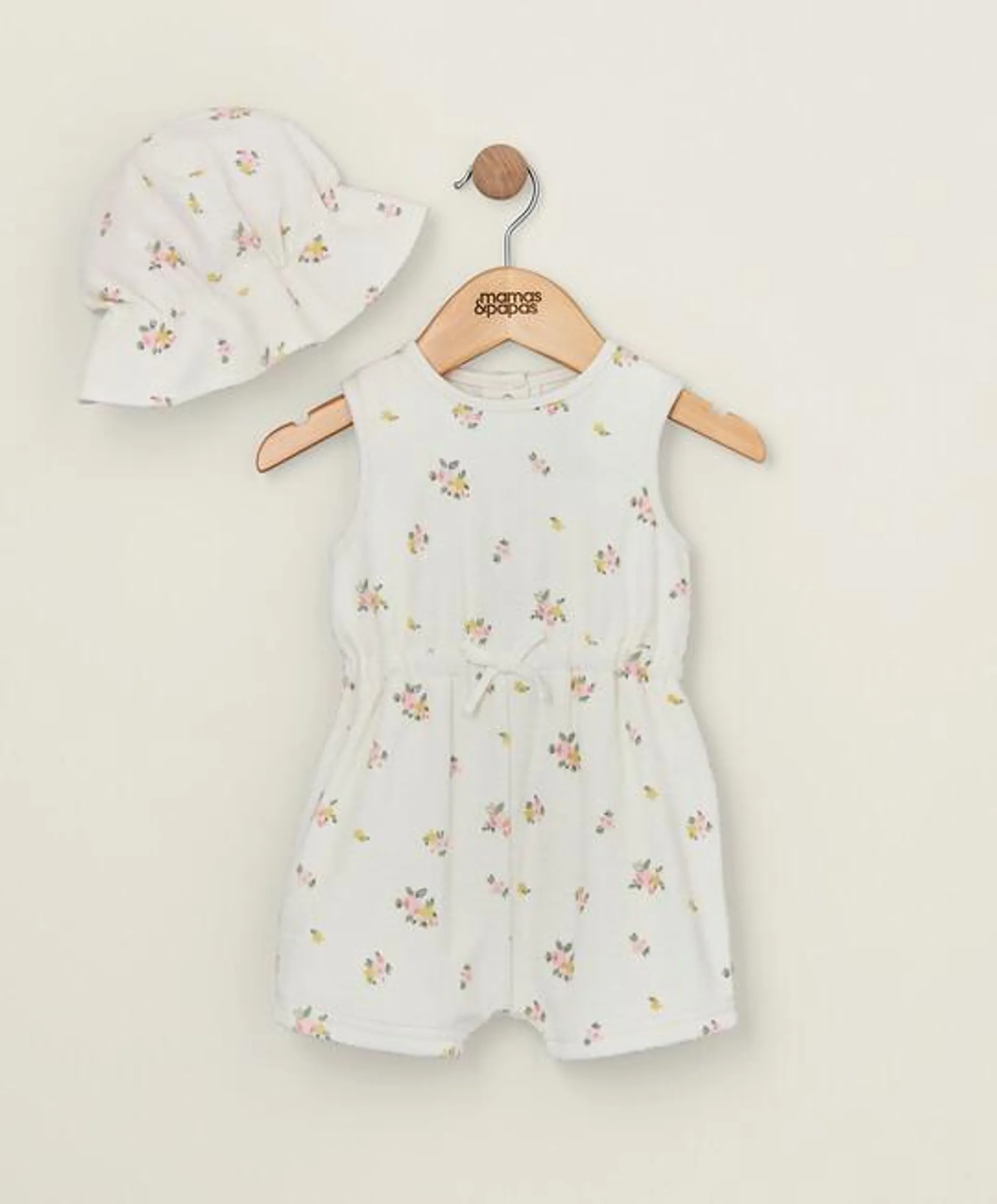 2 Piece Floral Towelling Romper & Hat