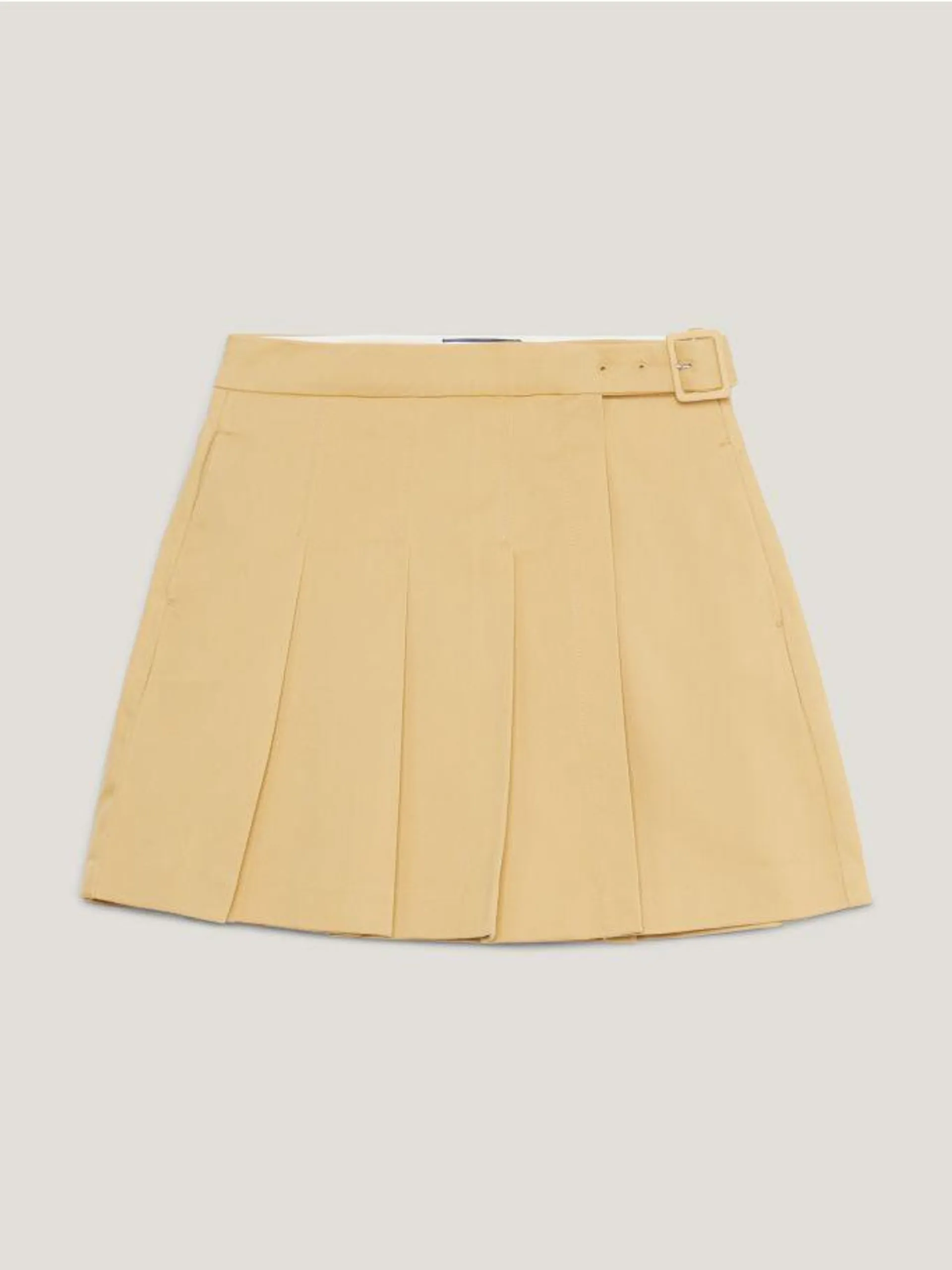 Flare Pleated Belted Chino Mini Skirt