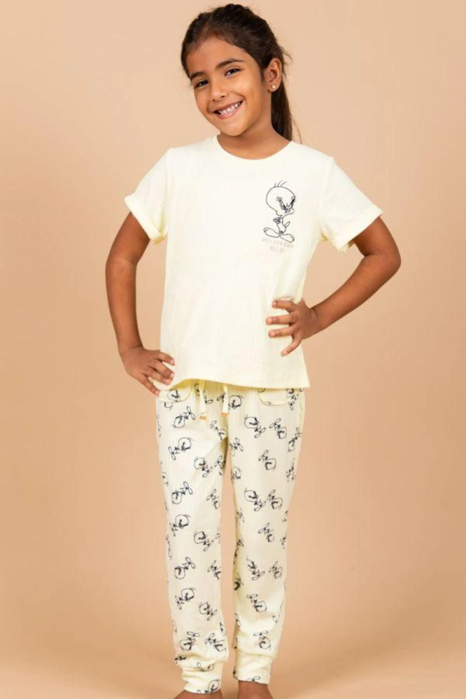 Girls Yellow Rib Tweety PJ