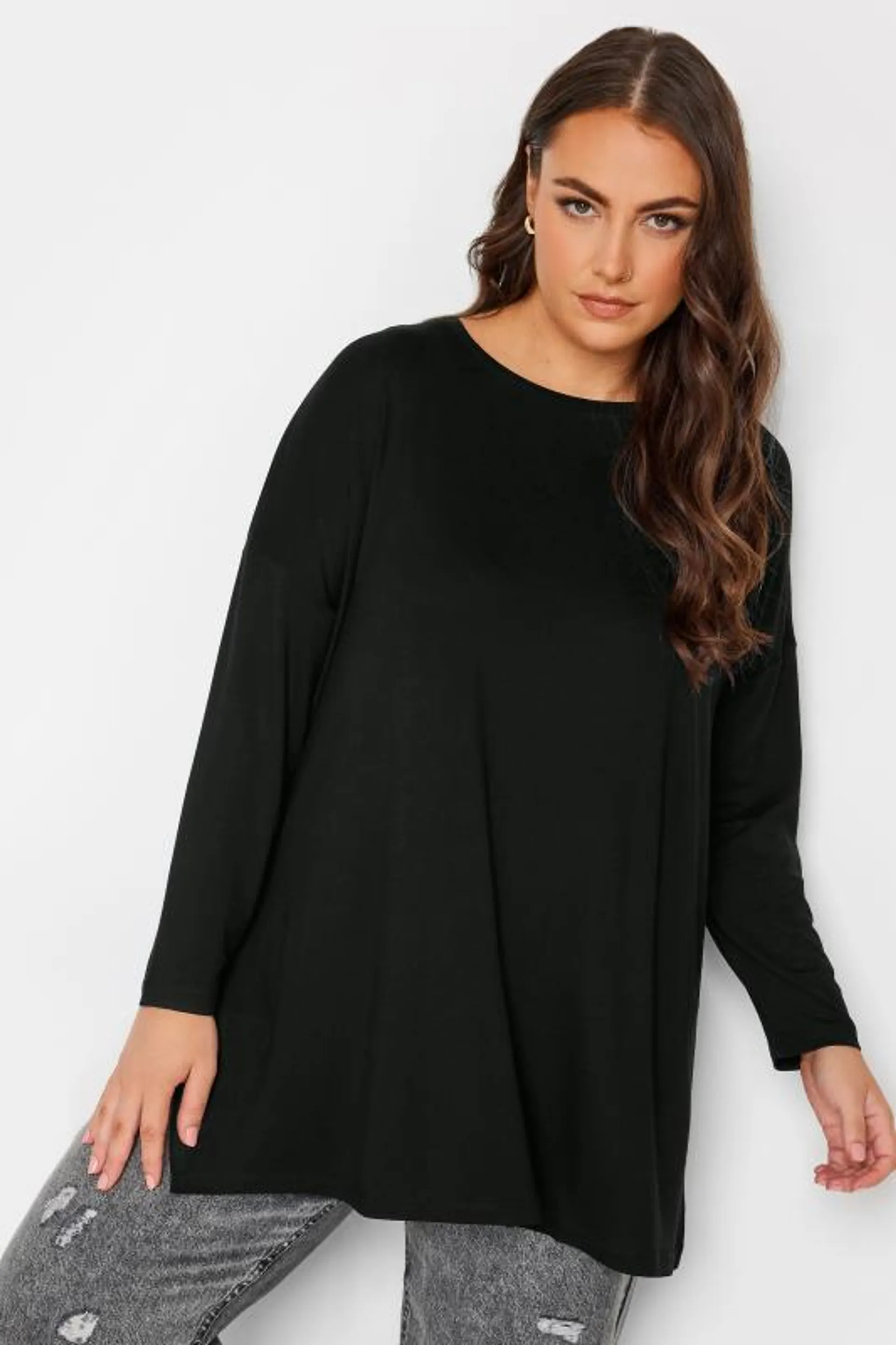 YOURS Curve Black Oversized Long Sleeve T-Shirt