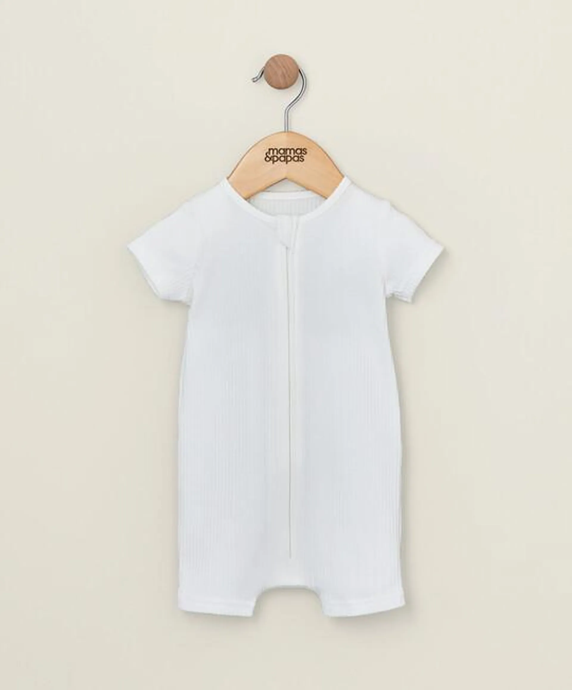 Organic Rib White Zip Romper