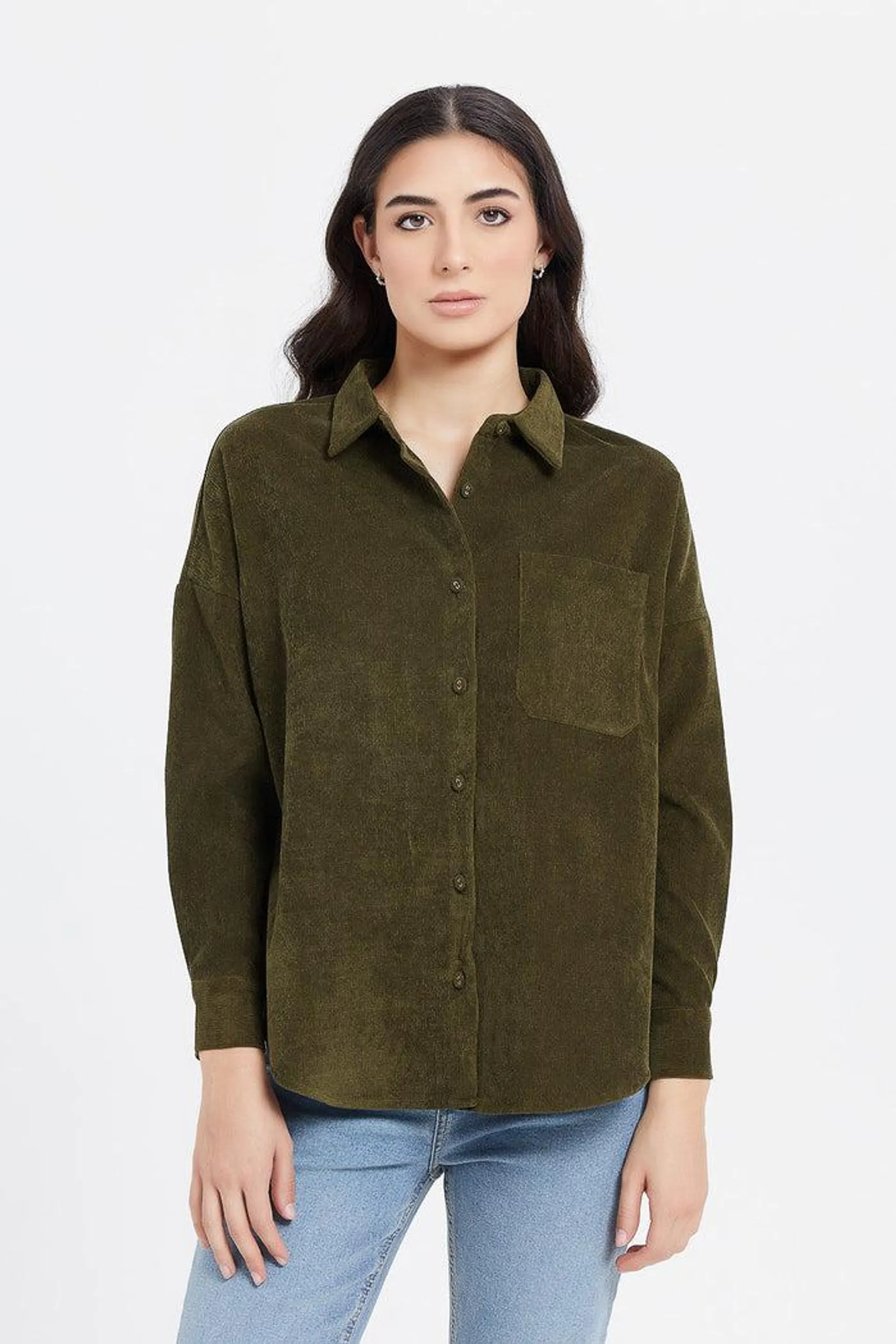 Women Green Corduroy Shirt