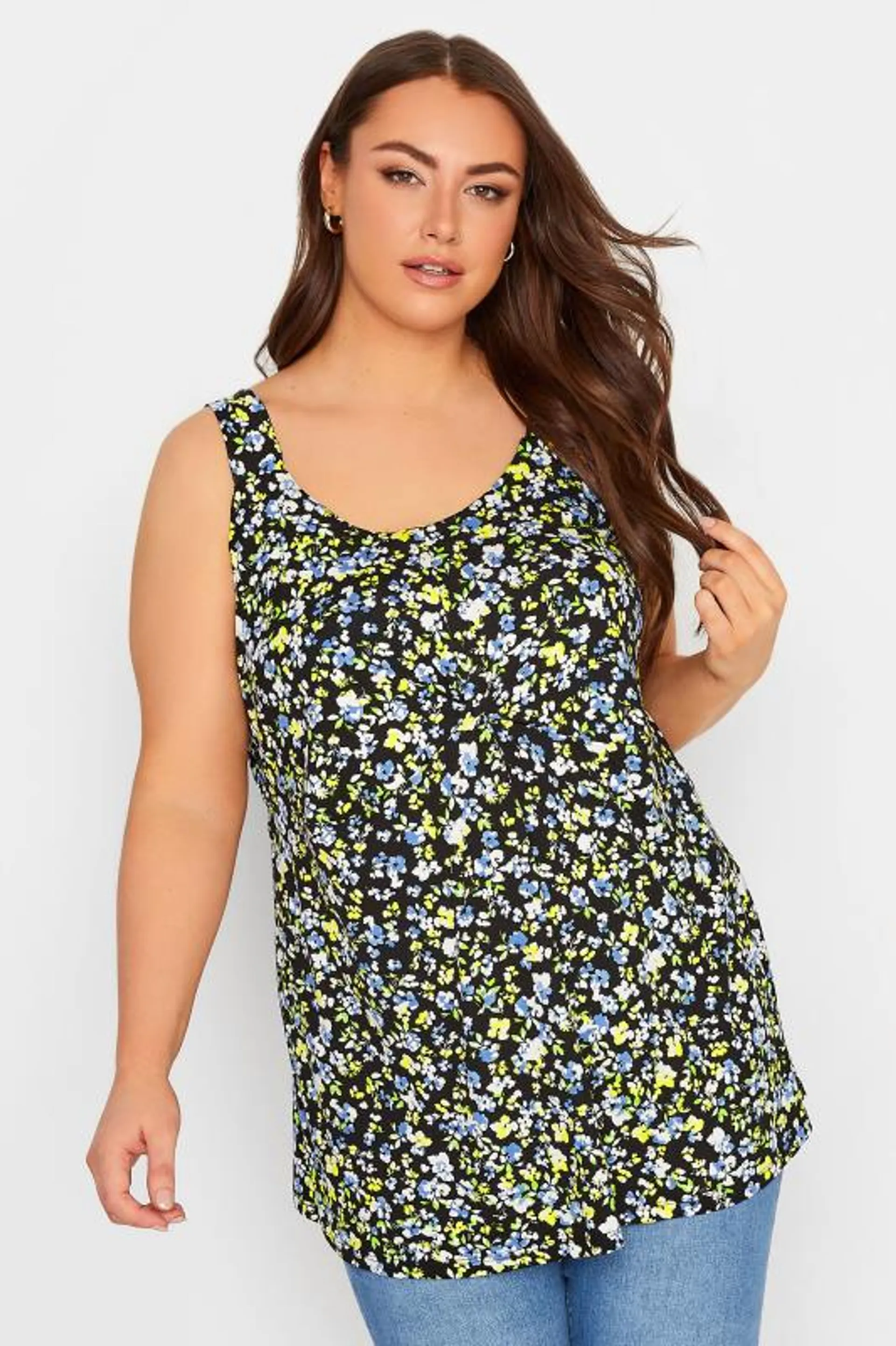 YOURS Curve Black Floral Print Vest Top