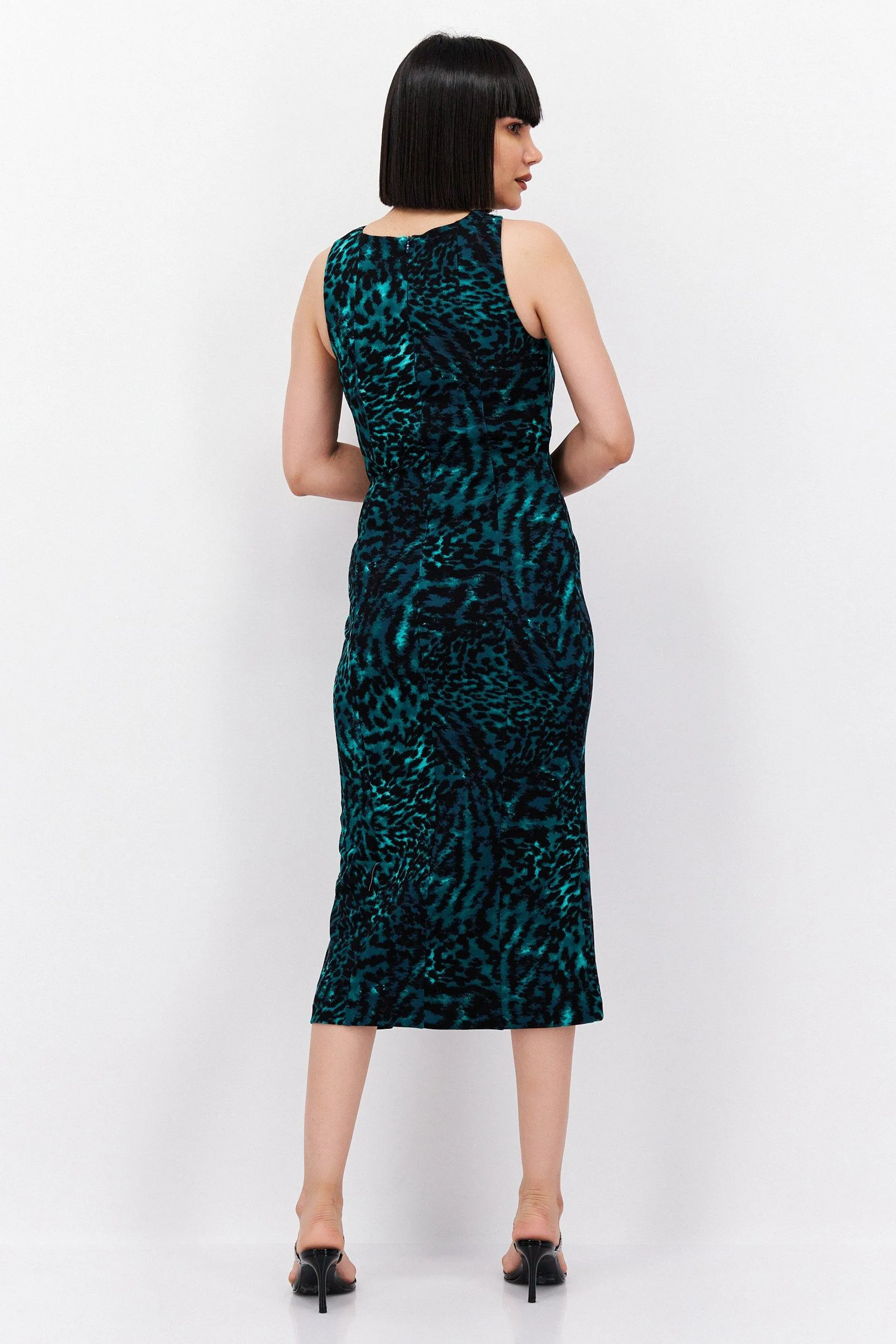 Women Animal Print Sheath Dress, Green