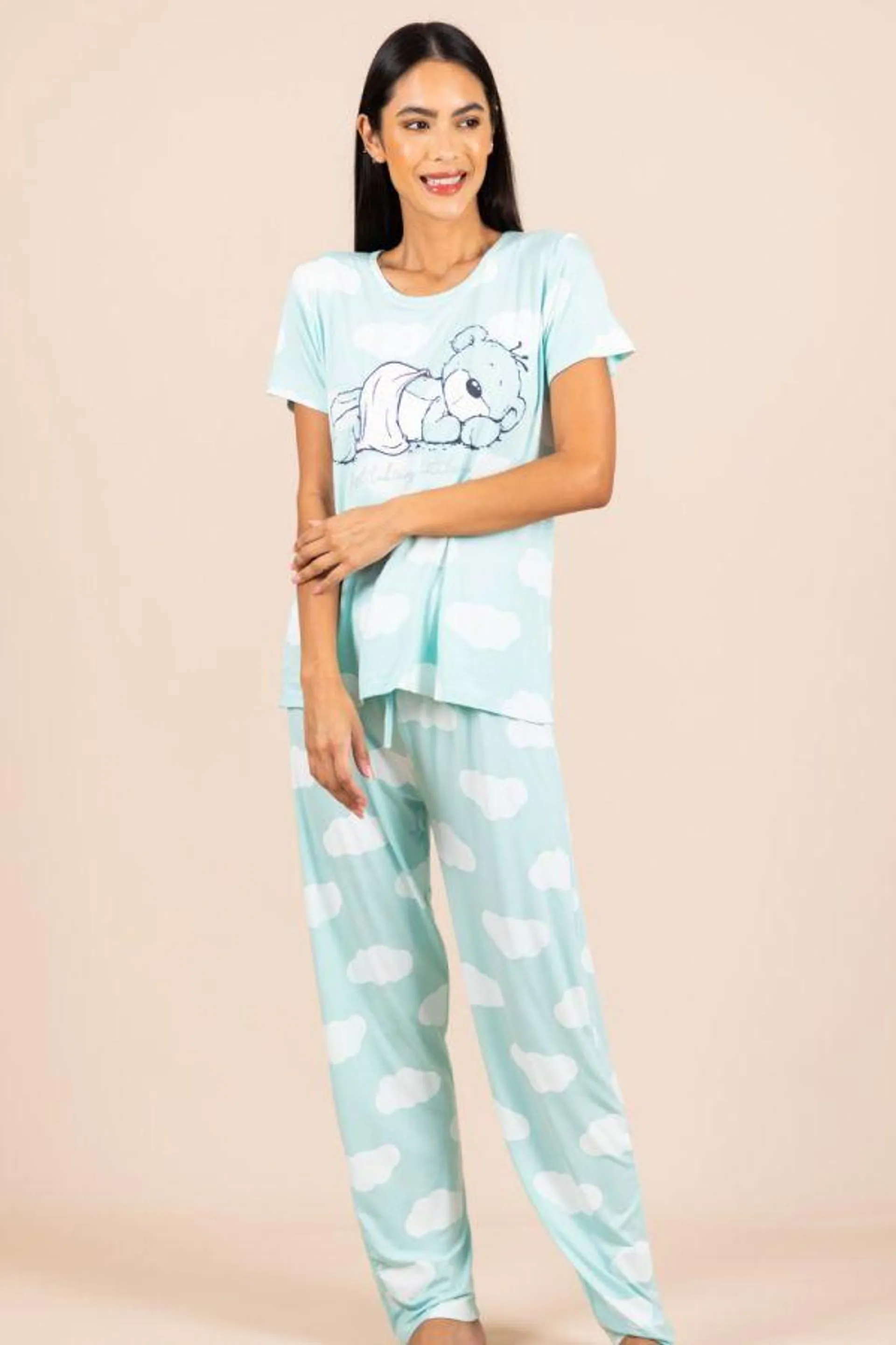 Ladies Mint Sleepy Teddy Cloud PJ