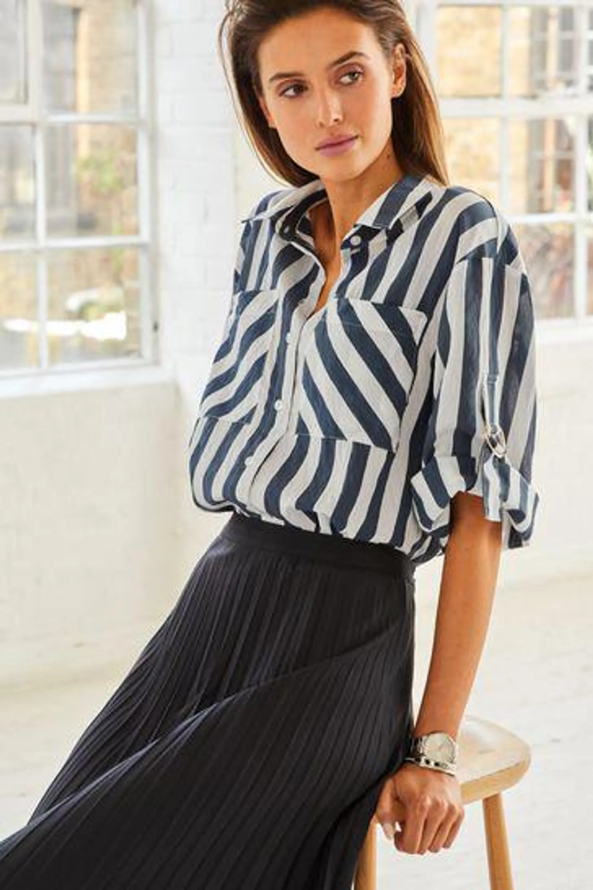 Long Sleeve Hardware Detail Shirt