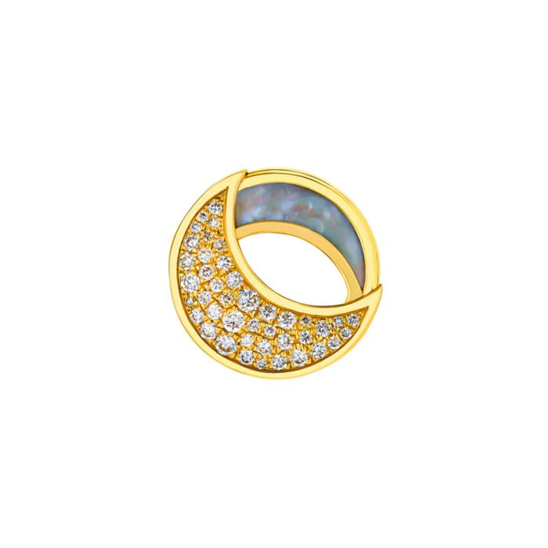 Qamar Earrings in 18K Yellow Gold, with Mother of Pearl and Diamonds