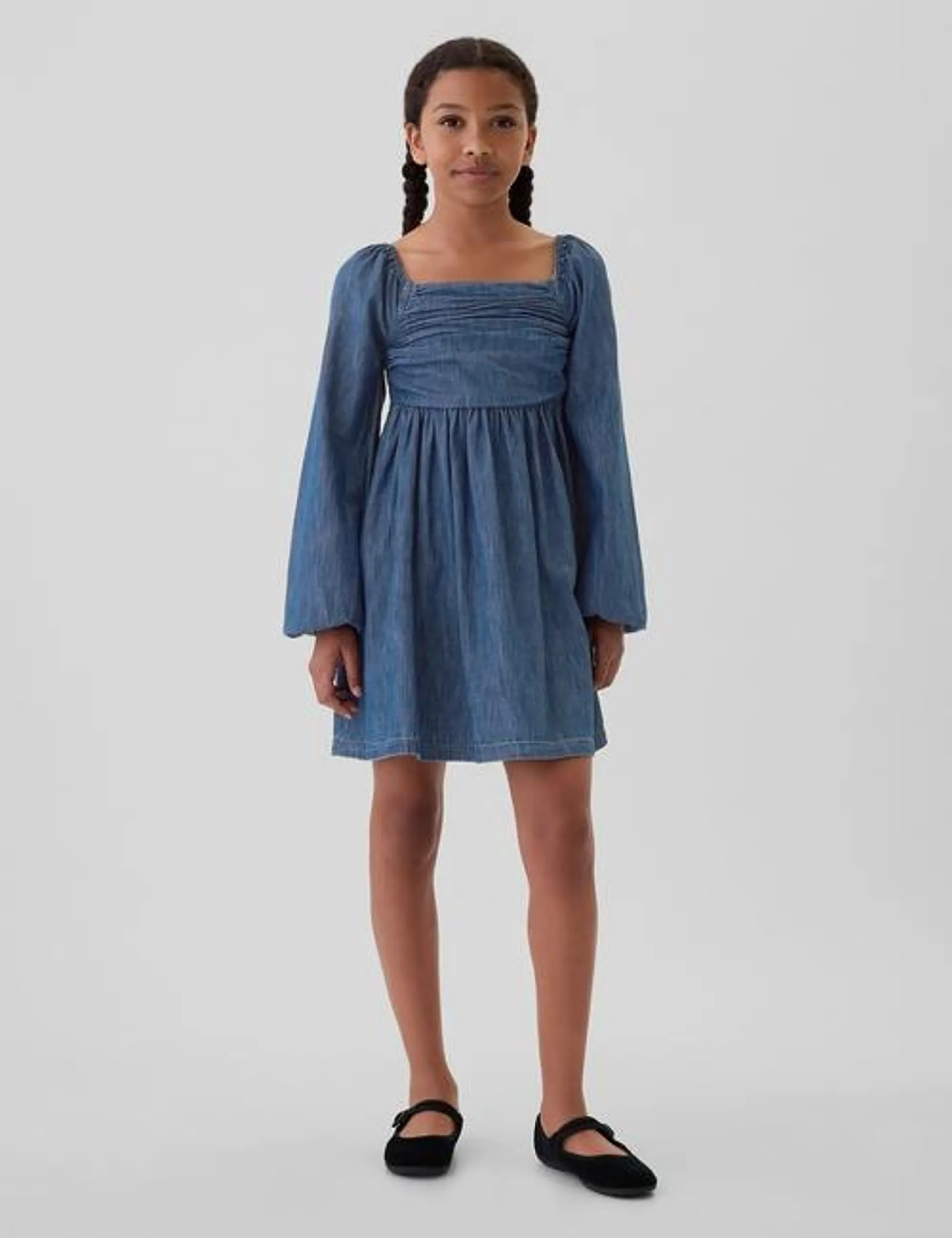 Kids Puff Sleeve Denim Dress